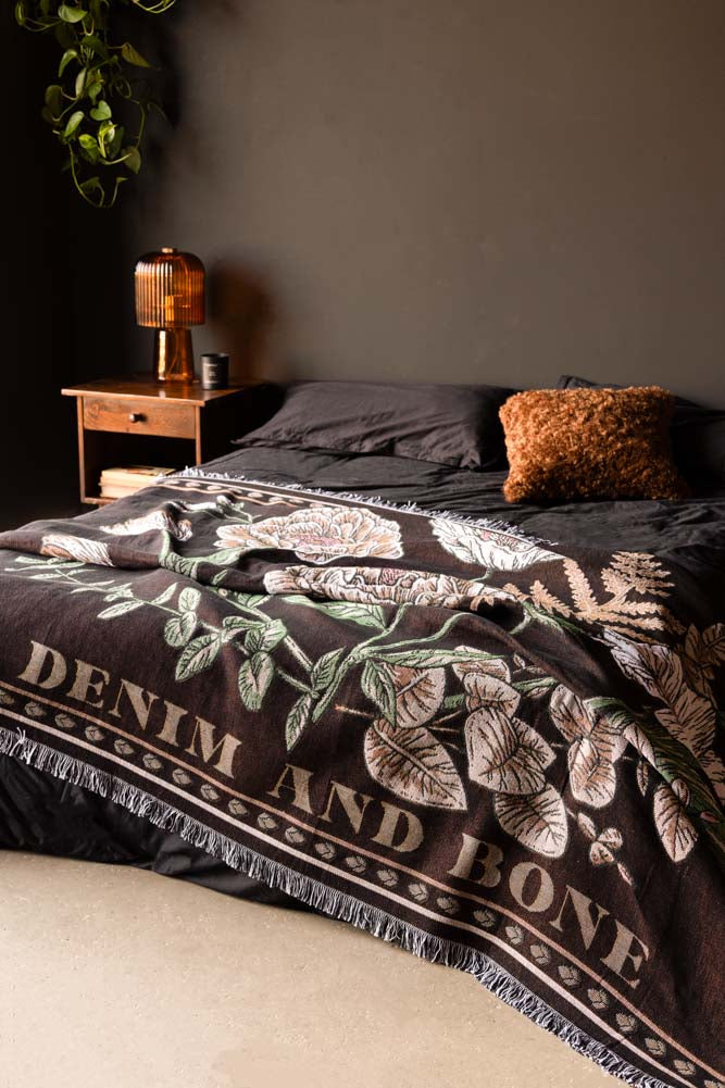 Denim & Bone Scandi Black Woven Cotton Throw Blanket - Soft & Cozy for Couch, Bed, or Sofa - Perfect for Home Decor, Living Room, and Gift Giving