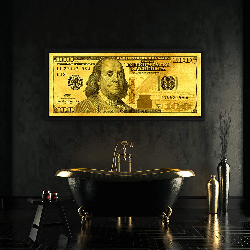 Inktuitive 'Money Press (Gold Standard)' Large Framed Canvas Wall Art - 48x20 Inches High Resolution Print - Inspirational Dollar Design for Bedroom, Office & Living Room Decor | Perfect Motivational Gift for Entrepreneurs & Finance Professionals