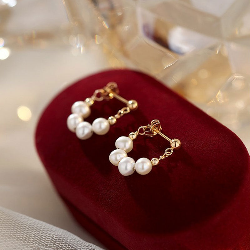 Freshwater Pearl Donut Gold Earrings for Women - 14K Gold Plated Dangle Earrings - Elegant Pearl Jewelry Gift for Birthday, Anniversary & Wedding | HE608 | Perfect for Office, Party & Special Occasions