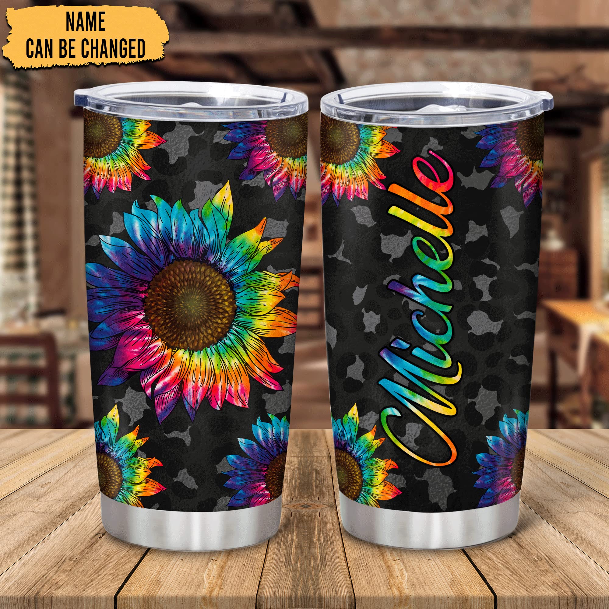 Personalized Sunflower Stainless Steel Tumbler 20oz with Lid - Custom Name Floral Gift for Women - Perfect for Birthday, Christmas, Mother's Day & Office Use - Insulated Cup for Coffee, Tea & Cold Drinks