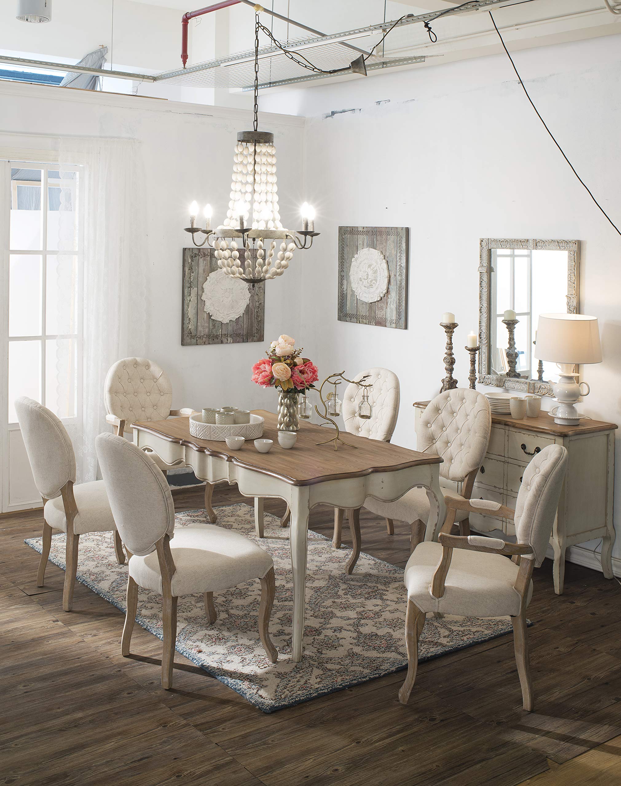 Stylish 6-Light Wood Bead Metal Chandelier - Rustic Farmhouse Ceiling Light Fixture for Dining Room, Bedroom & Living Room Decor