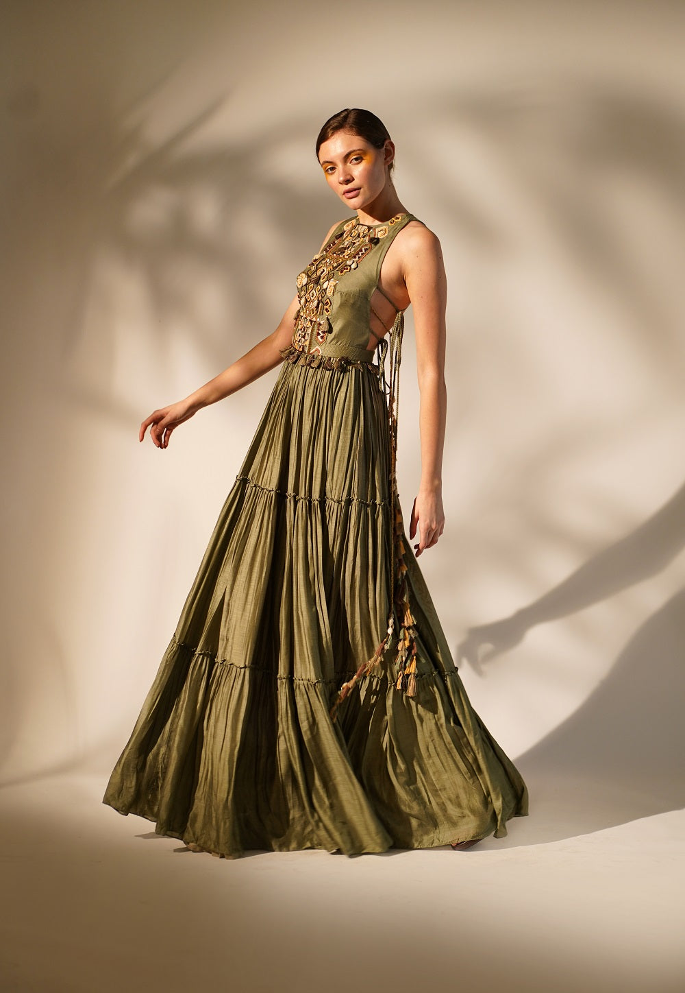 Olive Green Halter Neck Maxi Dress for Women - Elegant Summer Beach Party & Evening Wear
