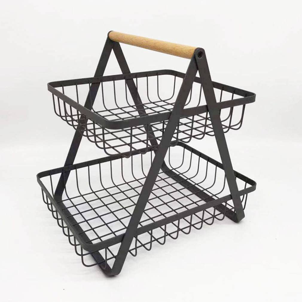 Nordic Minimalist 2-Tier Iron Storage Basket - Industrial Gray, Large Size for Bathroom, Kitchen, Dining Table, Bedroom & Living Room Organization | Perfect for Home Decor and Storage Solutions