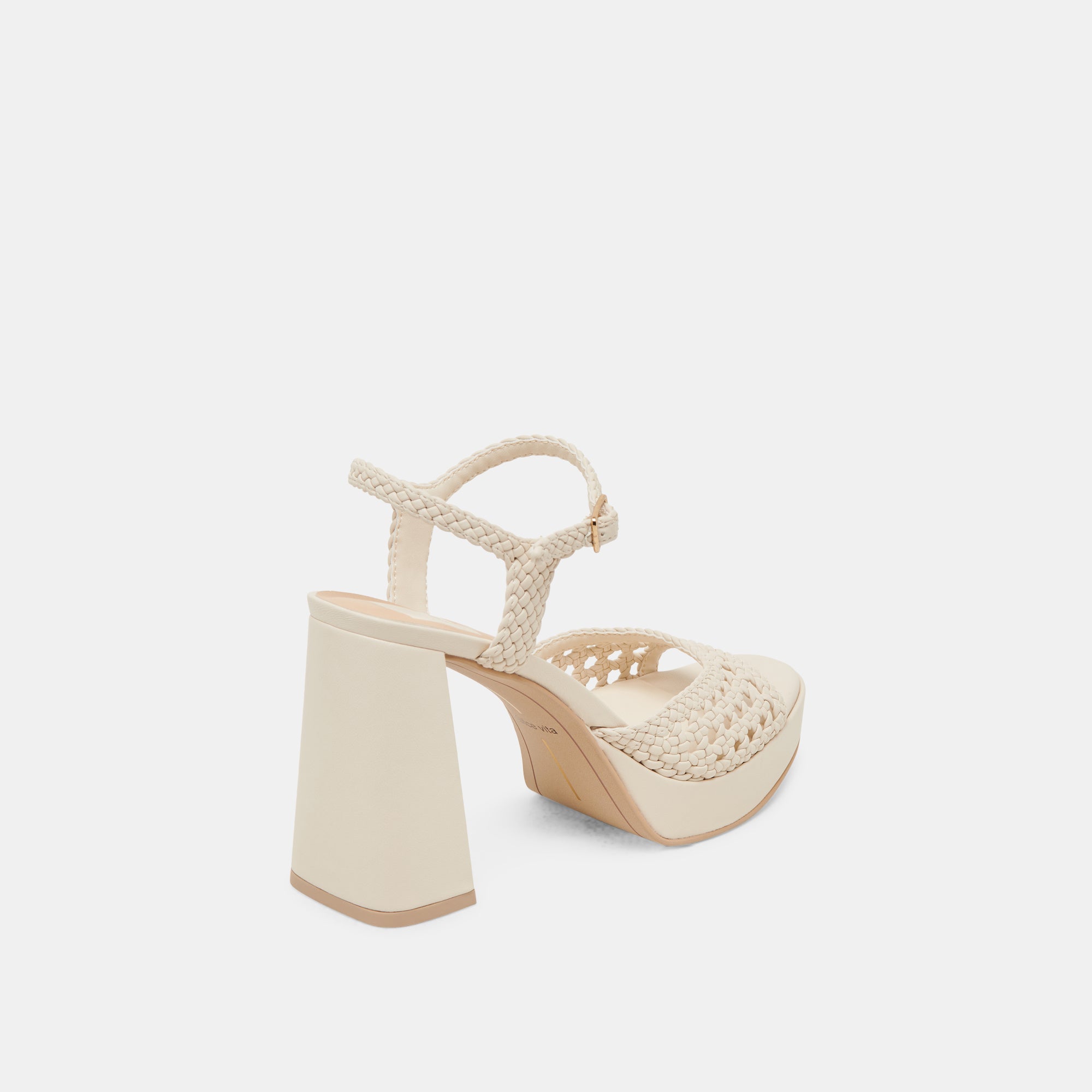 Peyten Women's Wide Heel Sandals - Cream Woven Leather Straps & Comfortable Block Heels for Casual Outings, Weddings & Summer Parties