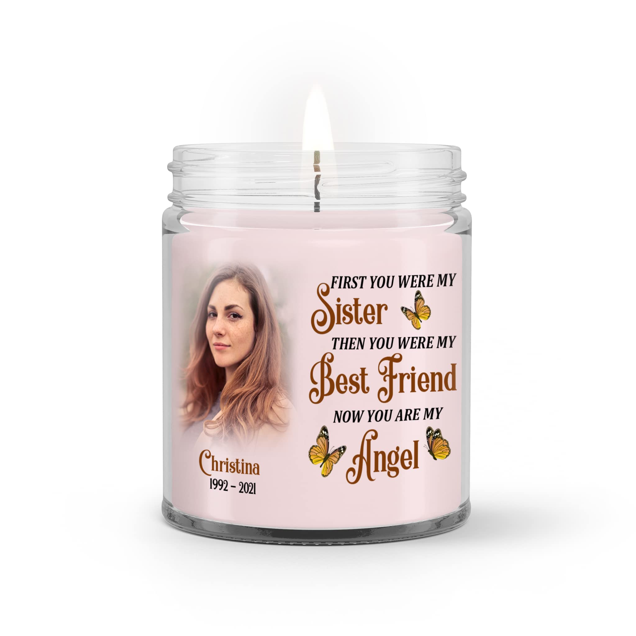 Personalized Memorial Candle for Sister - Sympathy Gift in Memory of Sister in Heaven, Bereavement Jar Candle for Loss of Sister | NCD39 (Pink) - Perfect for Memorial Services, Funeral Tributes & Comforting Grieving Families