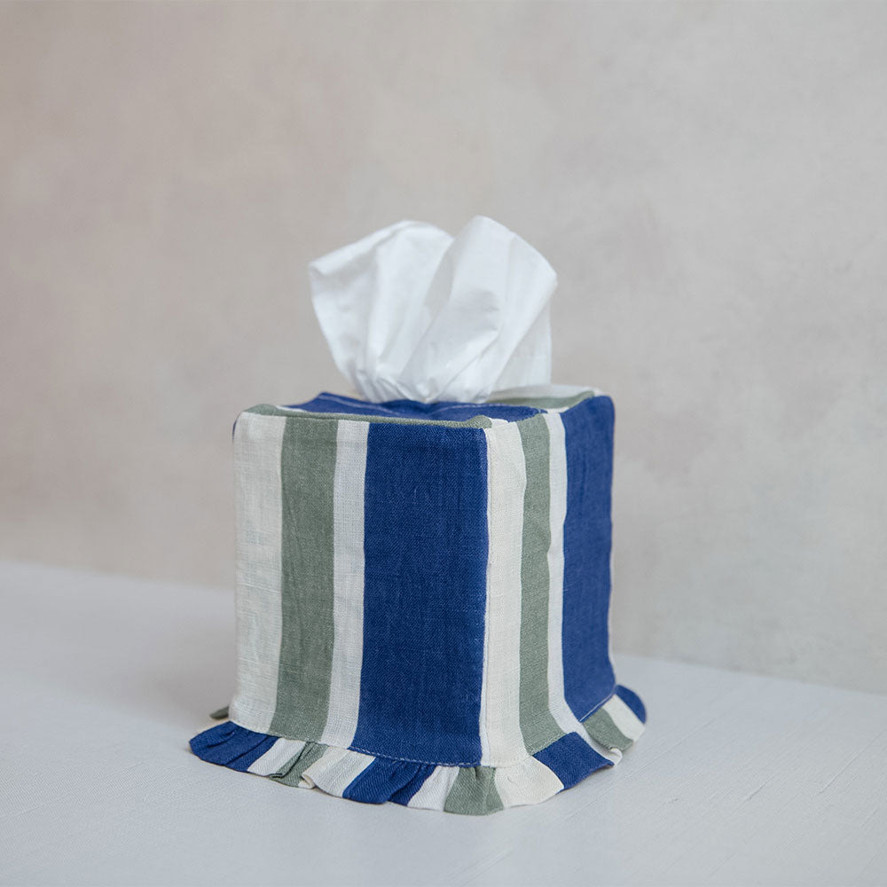 Premium Linen Tissue Box Cover - Cobalt Blue Home Decor for Living Room, Bedroom & Bathroom