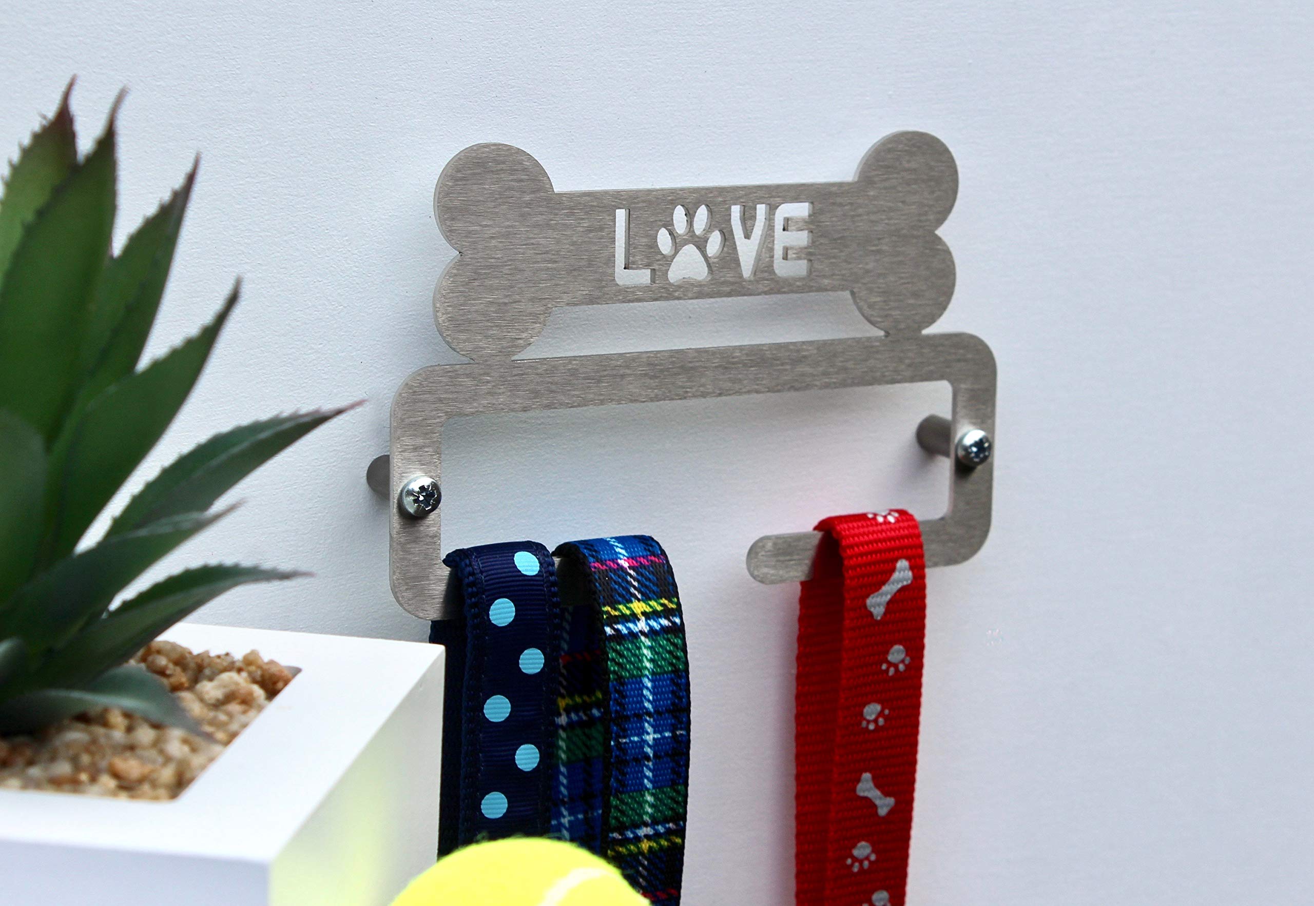 Premium Brushed Stainless Steel Dog Leash & Accessories Holder - British Made | Perfect for Home, Yard & Travel Organization