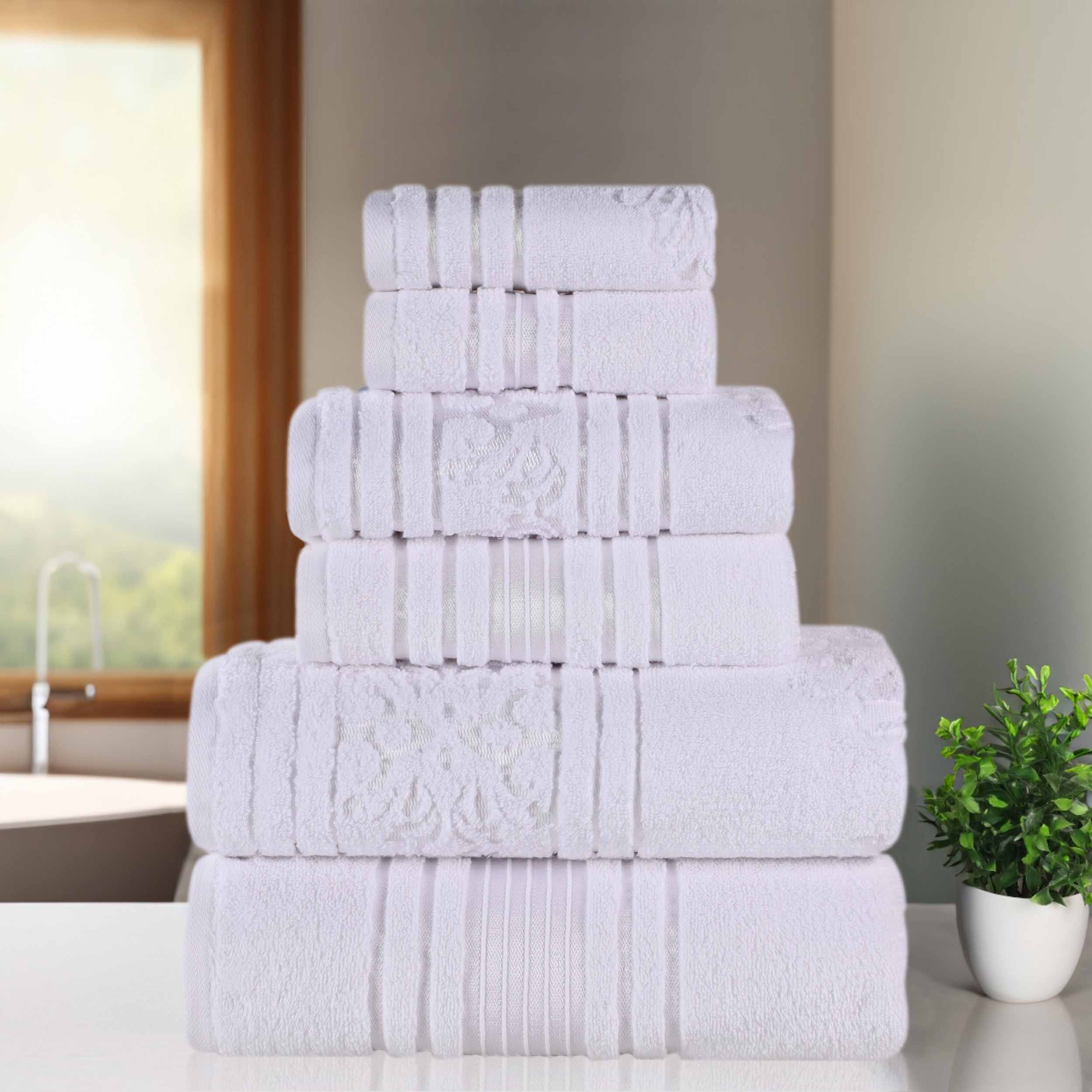 Premium 6-Piece Sadie Zero Twist Cotton Towel Set - Solid & Jacquard Floral Design | Ultra Soft & Absorbent Bath Towels for Spa, Hotel & Luxury Home Use