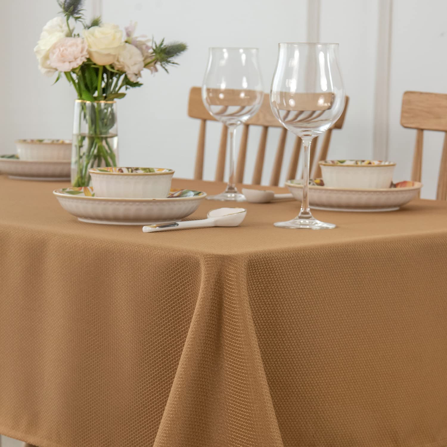 Premium Waterproof Spillproof Wrinkle-Resistant Fall Tablecloth - Soft Textured 60x60 Inch Square Table Cover for Thanksgiving, Harvest Dinners & Parties (Amber Bronze) - Perfect for Indoor & Outdoor Dining Decorations