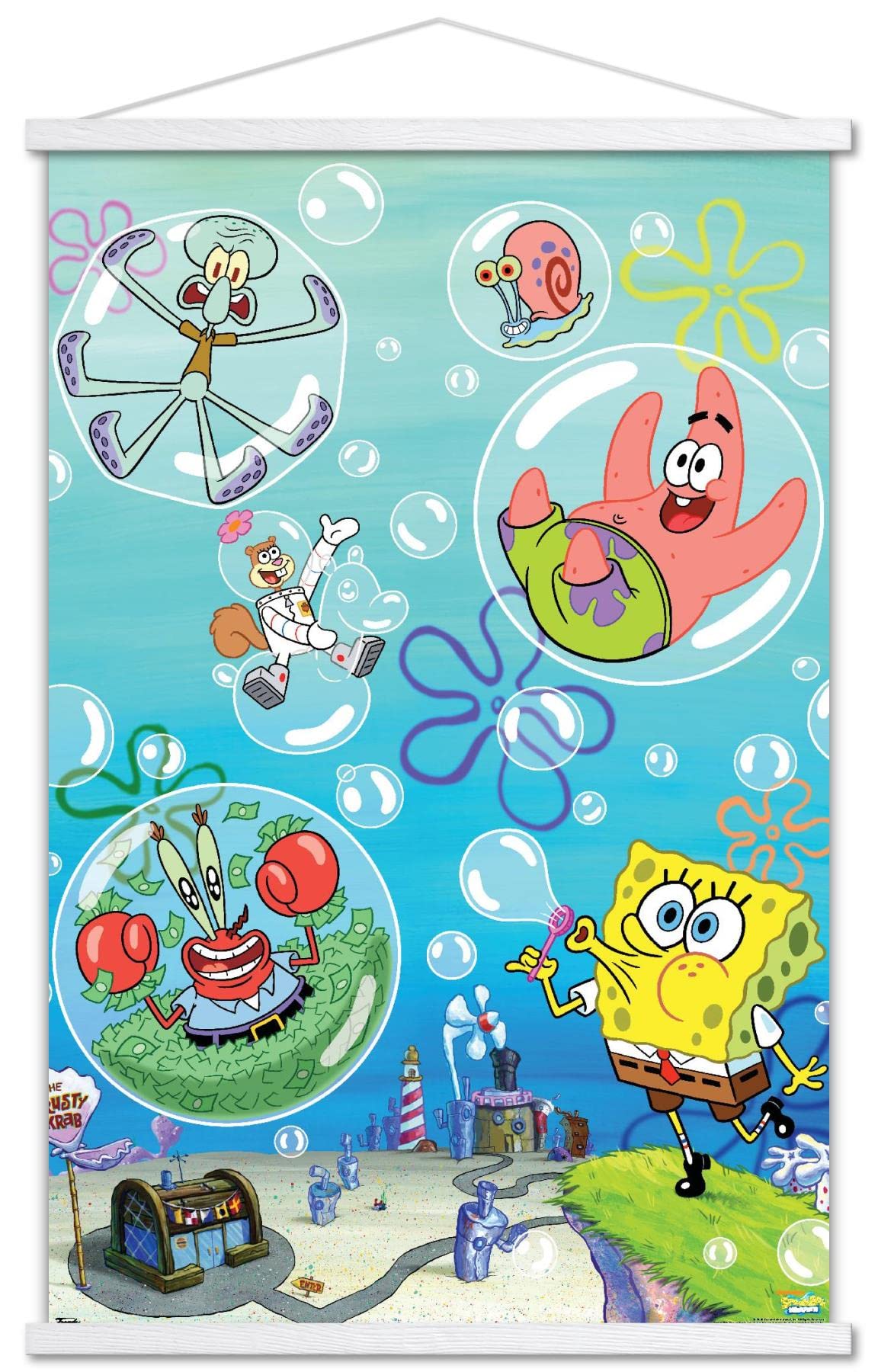 Nickelodeon Spongebob Squarepants Bubbles Wall Poster - 22.37x34 Inch Premium Print with White Hanger | Kids Room Decor, Birthday Gift, Cartoon Themed Bedroom