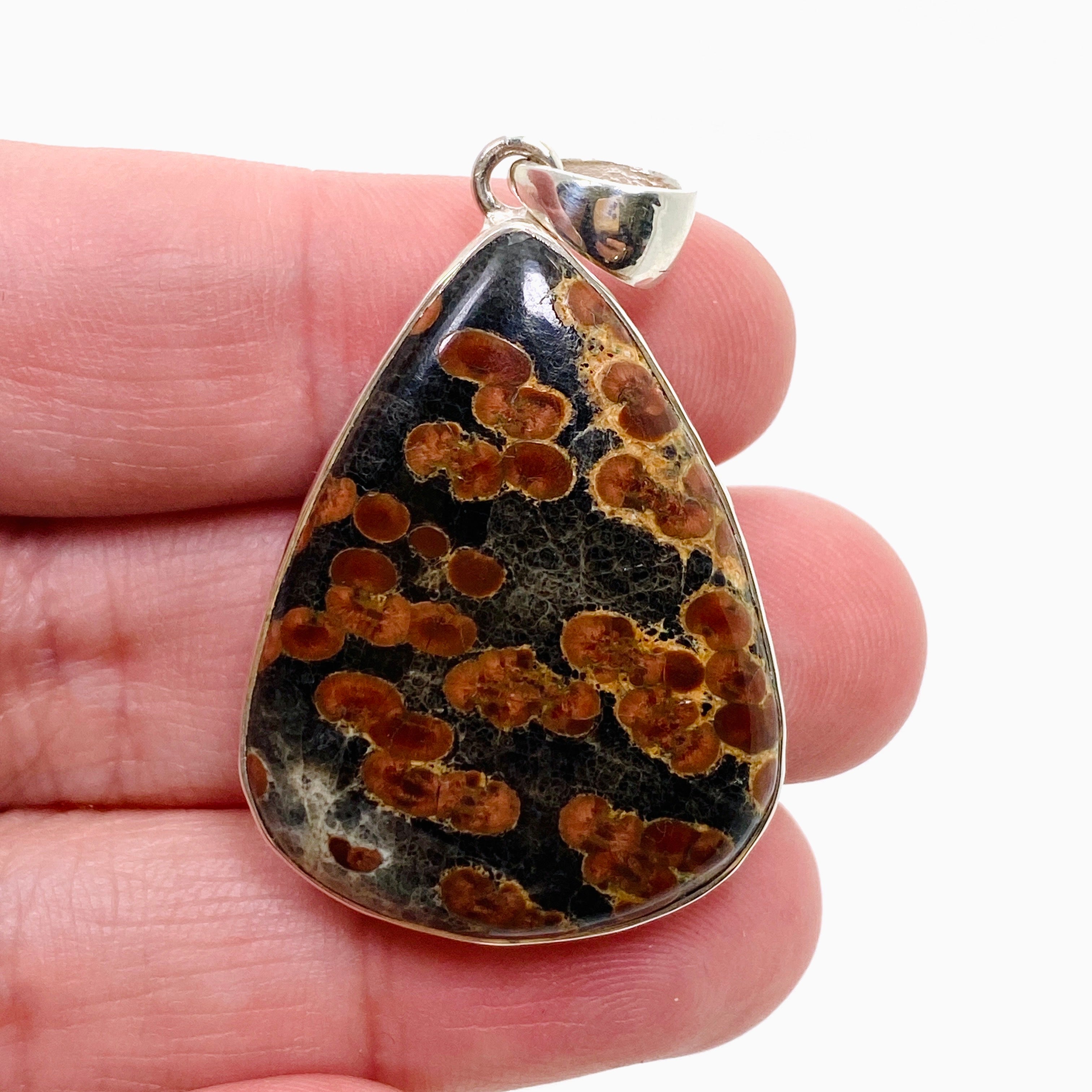 Natural Peanut Obsidian Perlite Teardrop Cabochon Pendant - Handmade Hammered Silver Setting KPGJ4767 - Perfect for Jewelry Making, Gifts & Spiritual Healing