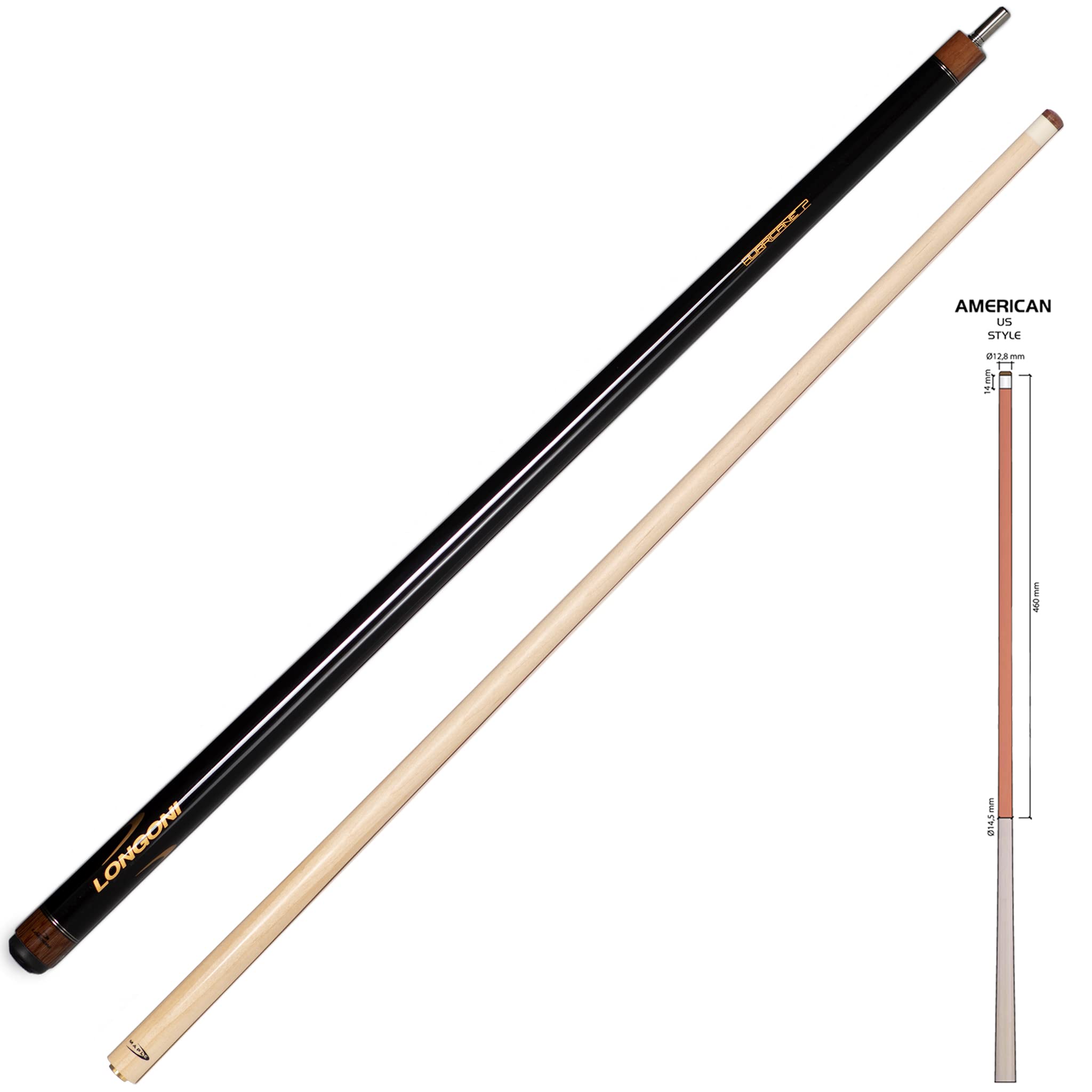 Longoni Hurricane 2 Pool Billiard Cue with Premium Maple Shaft & VP2 Joint - Professional Billiards Stick for Tournament Play & Home Game Rooms