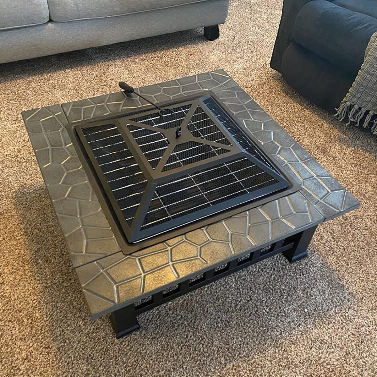 32 Inch Bronze Outdoor Fire Pit with Spark Screen & Waterproof Cover - Wood Burning Bonfire Bowl for Patio, BBQ, Camping, Picnic & Garden Use - Perfect for Backyard Gatherings and Cozy Evenings