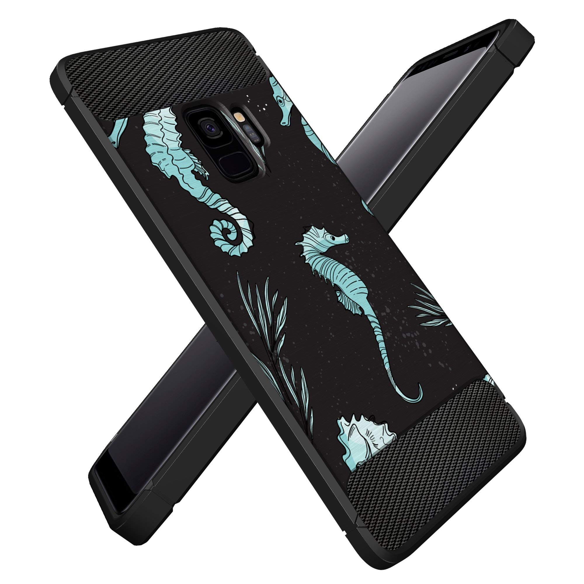 Samsung Galaxy S9 Case - Slim Shockproof TPU Protective Cover with Flexible Design | Blue Seahorse Pattern | Perfect for Everyday Use, Travel & Outdoor Activities