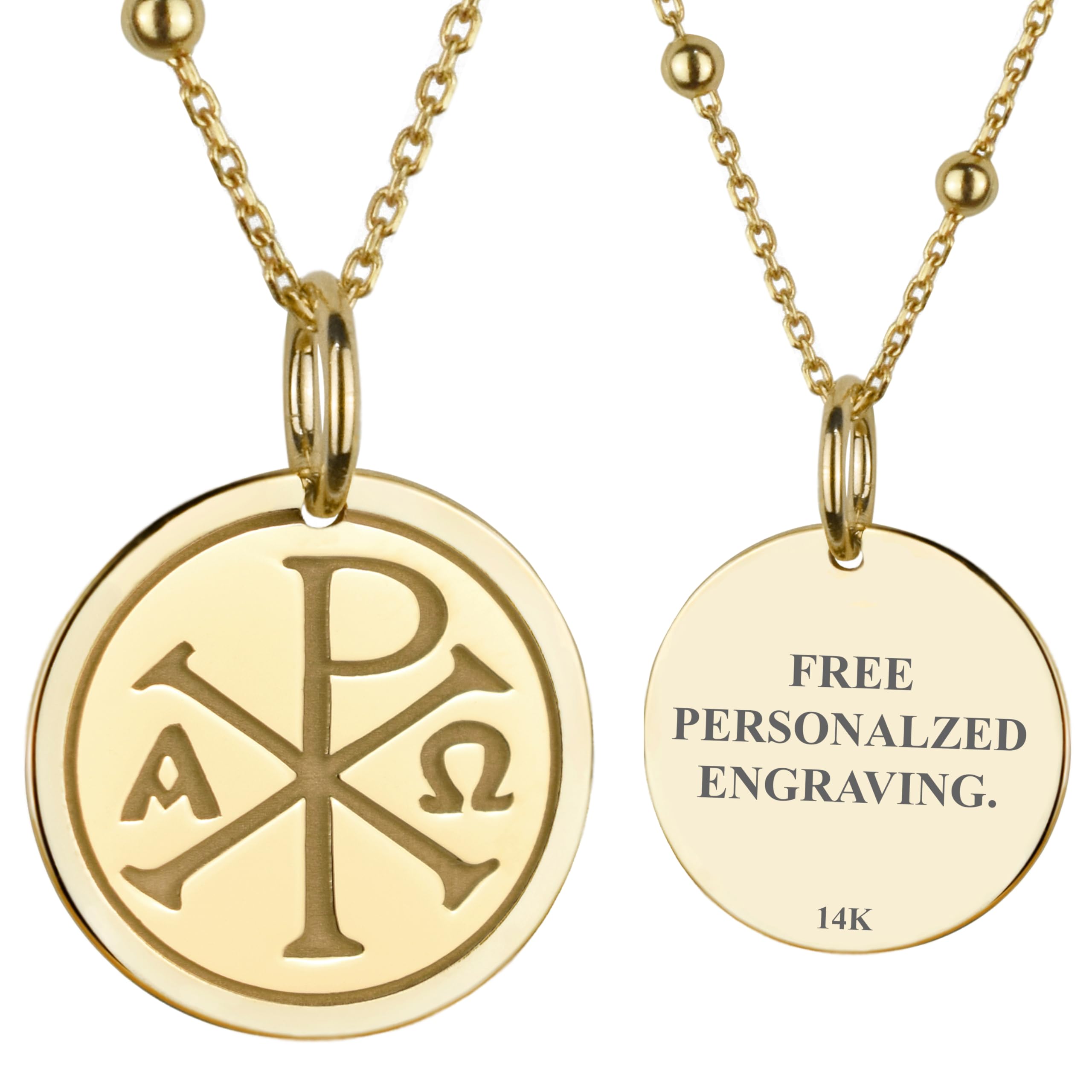 14K Gold Chi Rho Necklace - Personalized Christian Pendant with Greek Orthodox Cross Coin | Religious Jewelry for Baptism Gift & Spiritual Protection | Perfect for Church, Weddings, and Faith-Based Occasions