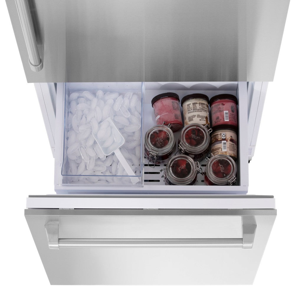 ZLINE 60 Inch 32.2 Cu Ft Panel Ready French Door Built-In Bottom Freezer Refrigerator with Water Dispenser & Ice Maker (RBIV 60) - Perfect for Modern Kitchens & Open Concept Homes