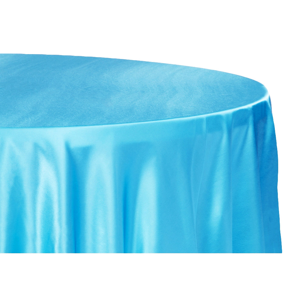 Aqua Blue Satin 120-Inch Round Tablecloth - Elegant Wedding, Party & Banquet Decor for Formal Dining Events