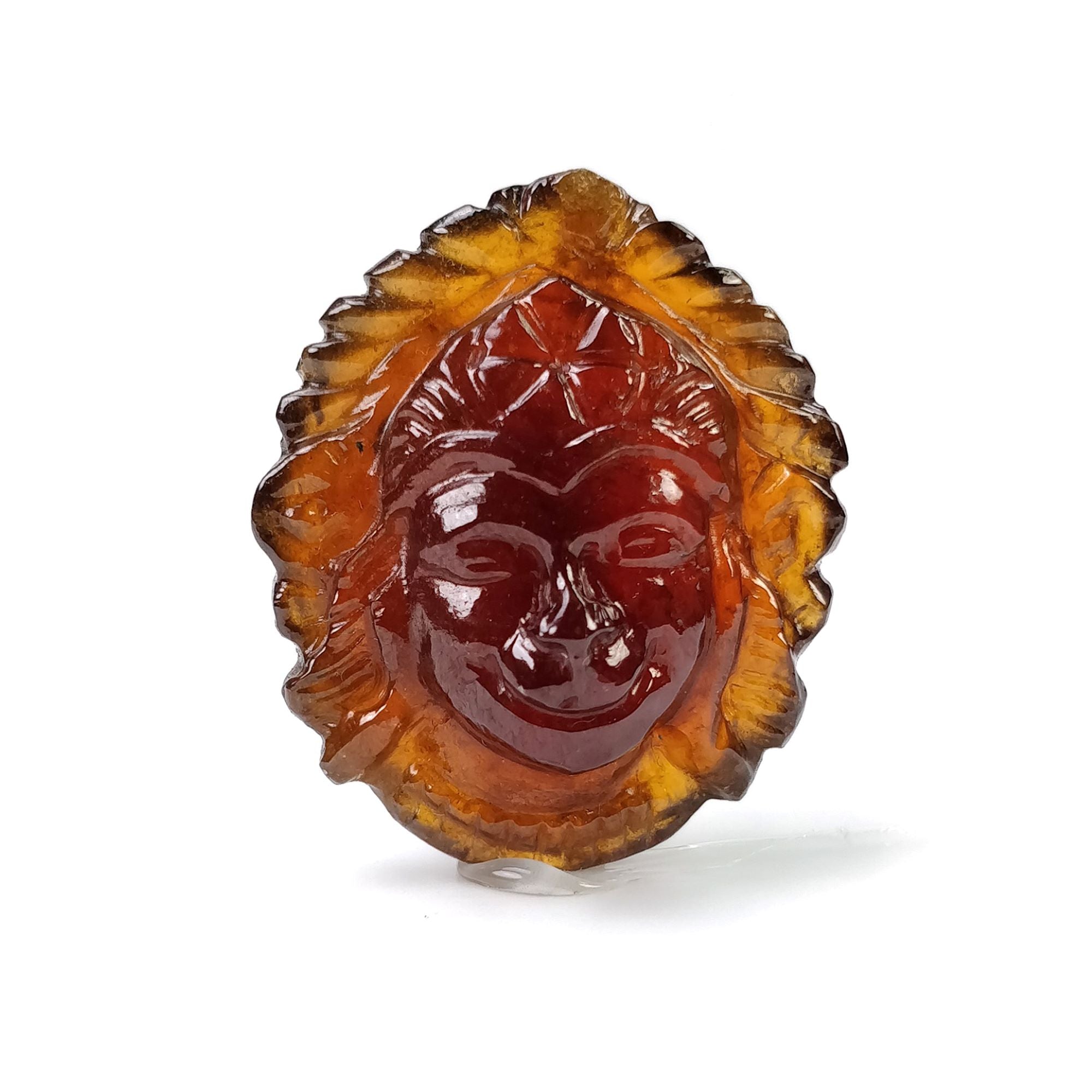 Natural Hessonite Garnet Gemstone Carving - 40.20cts Untreated Hand Carved Lord Hanuman (26x22mm) | Spiritual Jewelry for Meditation & Yoga | Video Included