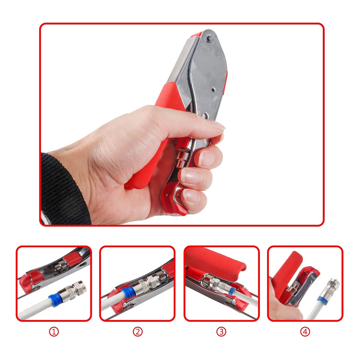 Professional Coax Cable Crimper Kit - RG6 RG59 Compression Tool with 15Pcs Connectors for Cable TV, Satellite & Internet Installation - Perfect for Home Theater Setup & Network Wiring