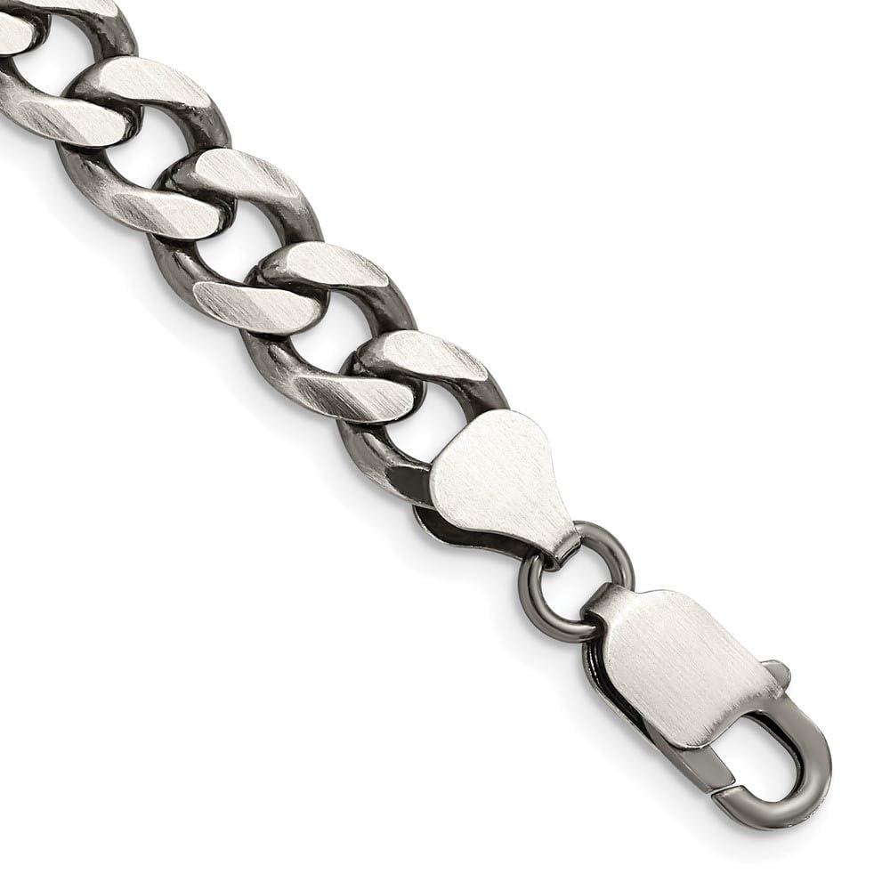 The Black Bow Men's 7.5mm Sterling Silver Solid Antiqued Flat Curb Chain Bracelet - Perfect for Casual, Formal, and Everyday Wear