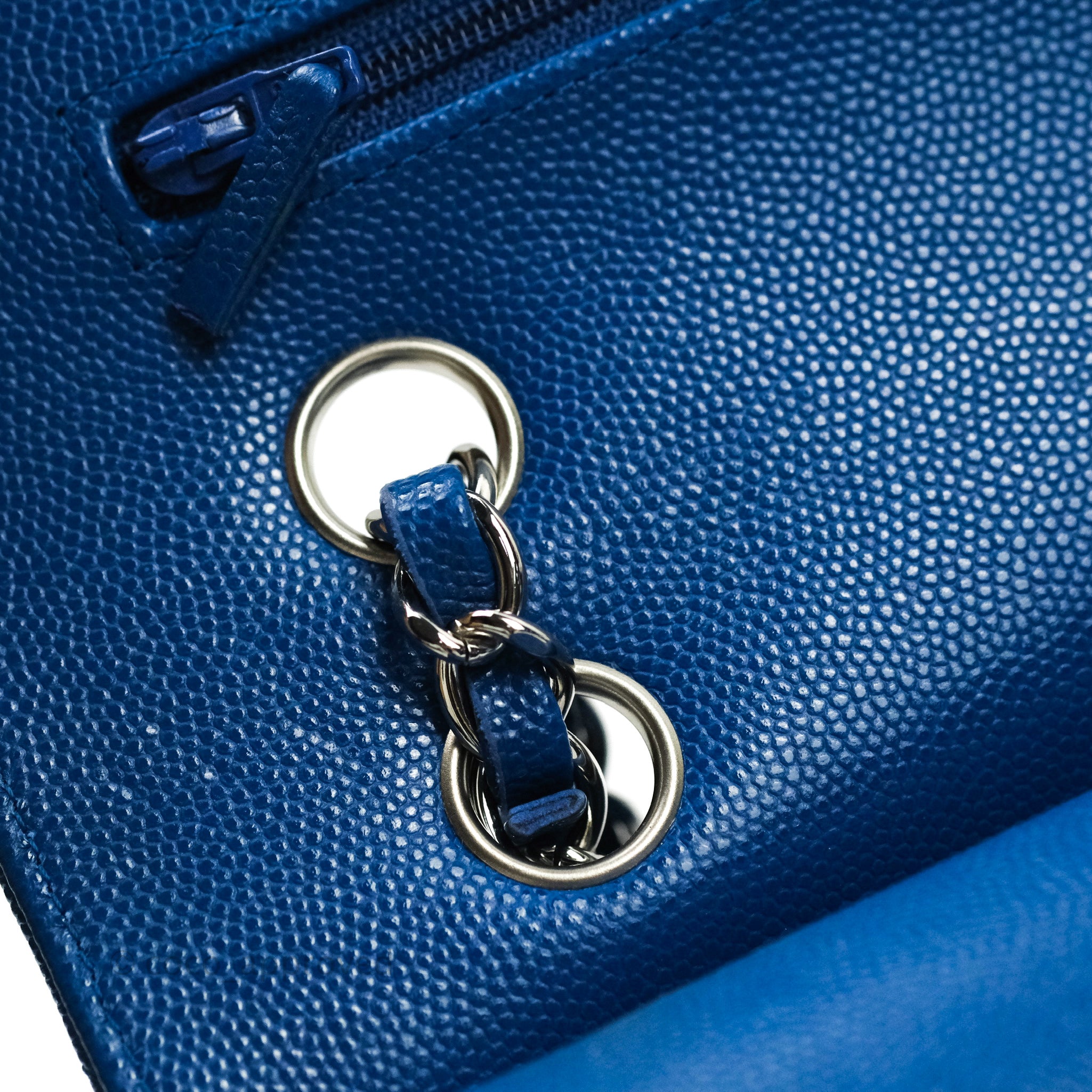 Chanel Classic Chevron M/L Medium Double Flap Bag in Blue Caviar Leather with Silver Hardware - Perfect for Work, Evening Events & Luxury Fashion Accessories