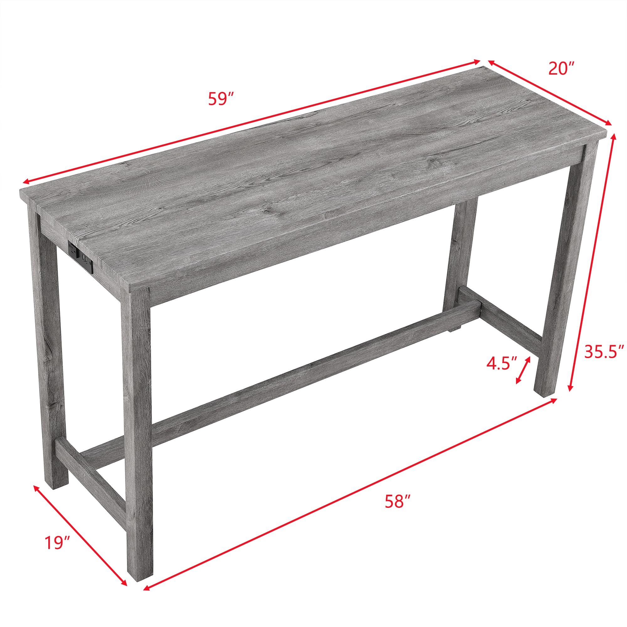 Solid Wood Counter Height Pub Table Set with 3 Upholstered Stools, MDF Top Rectangular Bar Table with Charging Ports, Perfect for Kitchen, Dining Room, Living Room, and Small Space Entertaining