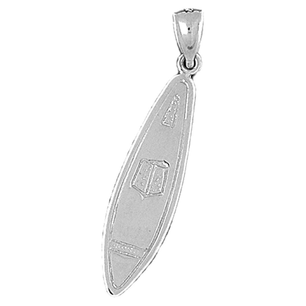14K White Gold 3D Surfboard Pendant Necklace - 41mm Hawaiian Beach Jewelry for Surfers & Ocean Lovers