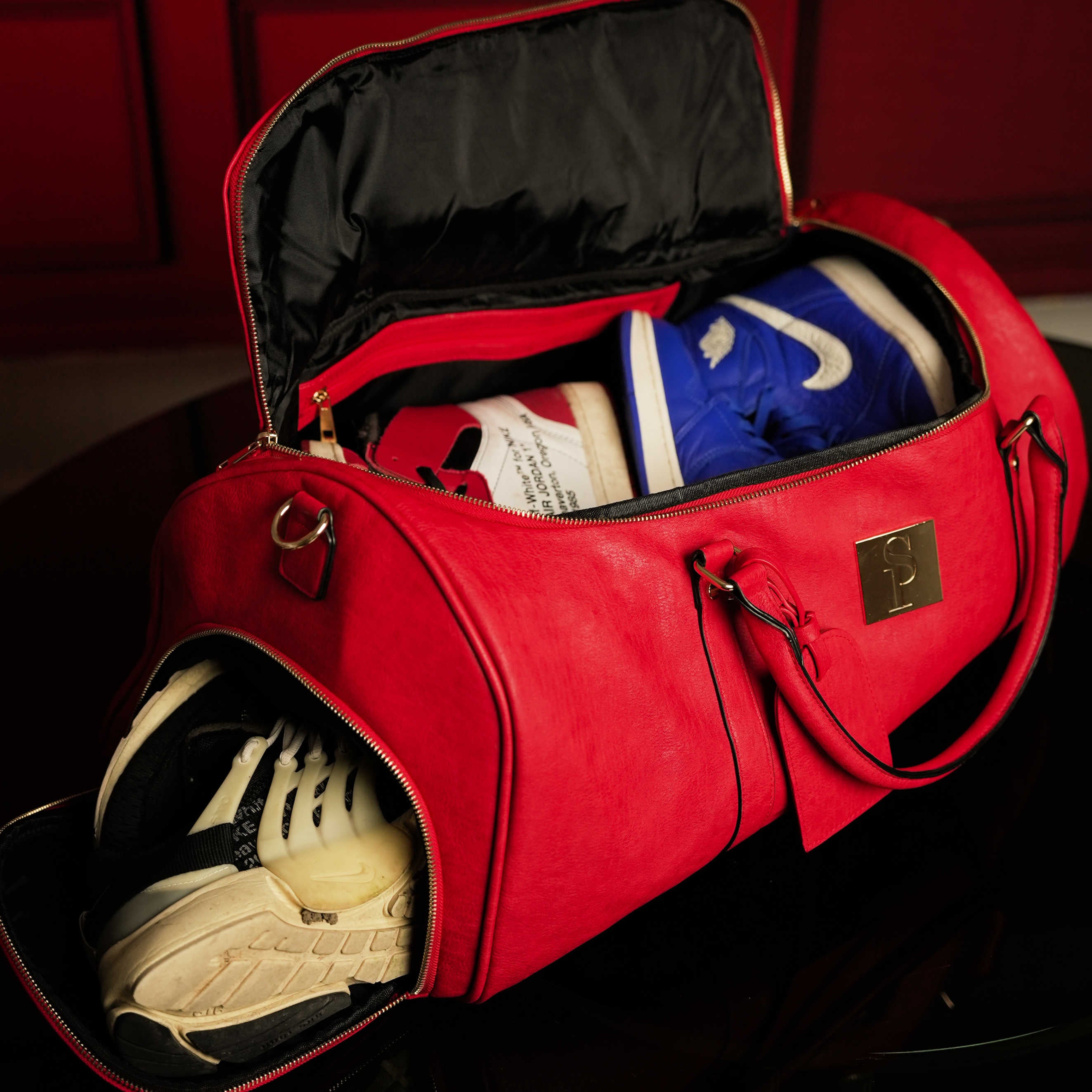 Premium Red Tumbled Leather Duffle Bag - Stylish Weekender Travel Bag for Men & Women - Perfect for Gym, Weekend Getaways & Business Trips