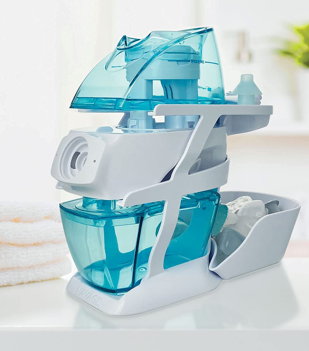 Navage Essentials Bundle Nasal Irrigation System - Saline Nasal Rinse Kit with 1 Nose Cleaner, 30 Salt Pods, Countertop Caddy & Teal Travel Case | Sinus Relief for Allergies, Cold & Congestion | Perfect for Home & Travel Use