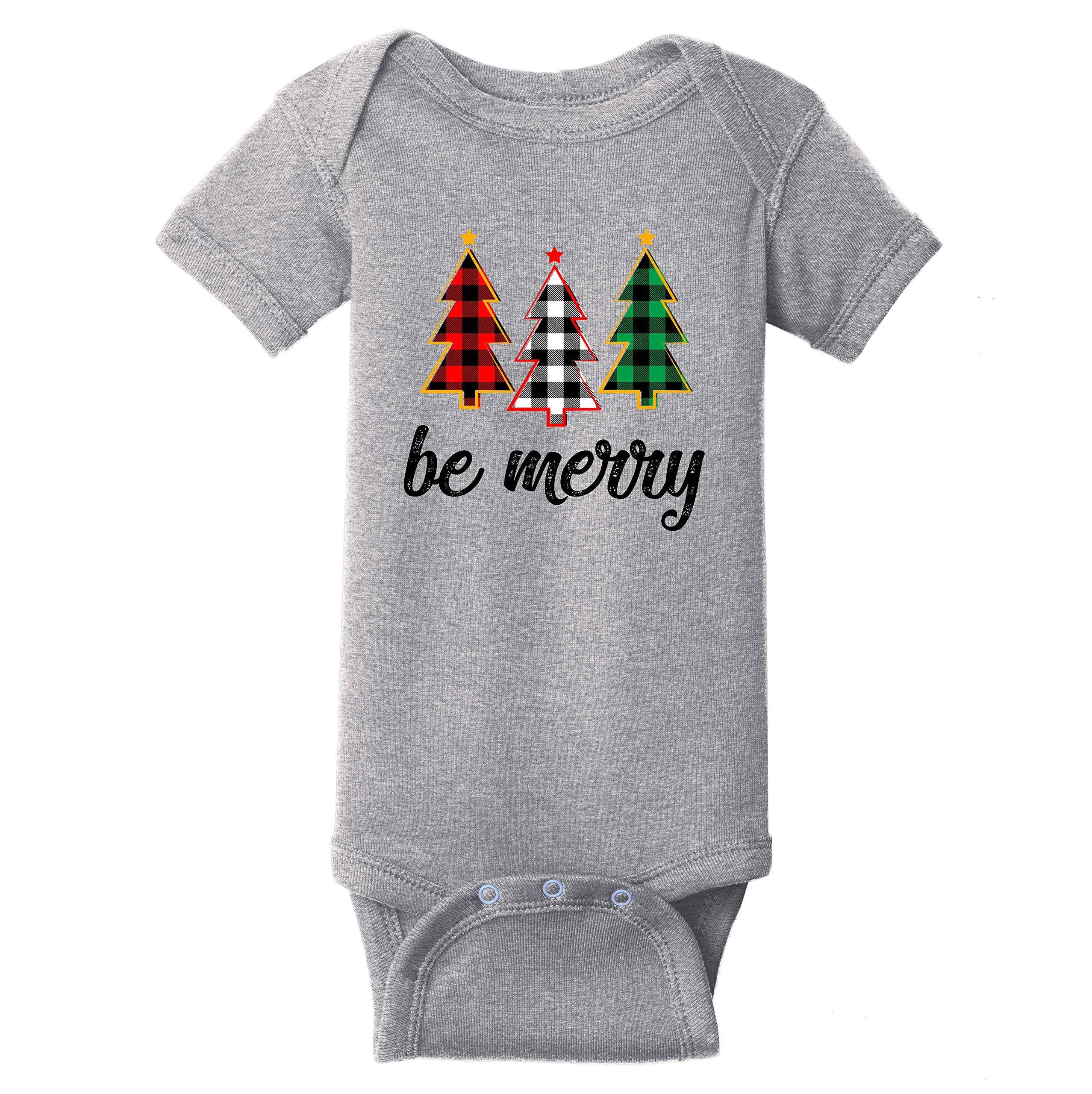 Be Merry Christmas Santa Plaid Tree Baby Bodysuit - Cute Holiday Outfit for Infant Boys & Girls - Perfect for Family Photos & Festive Gatherings