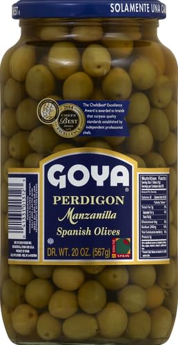 Goya Perdigon Manzanilla Spanish Olives - 20oz Jar | Authentic Spanish Stuffed Olives | Perfect for Tapas, Charcuterie Boards & Mediterranean Recipes