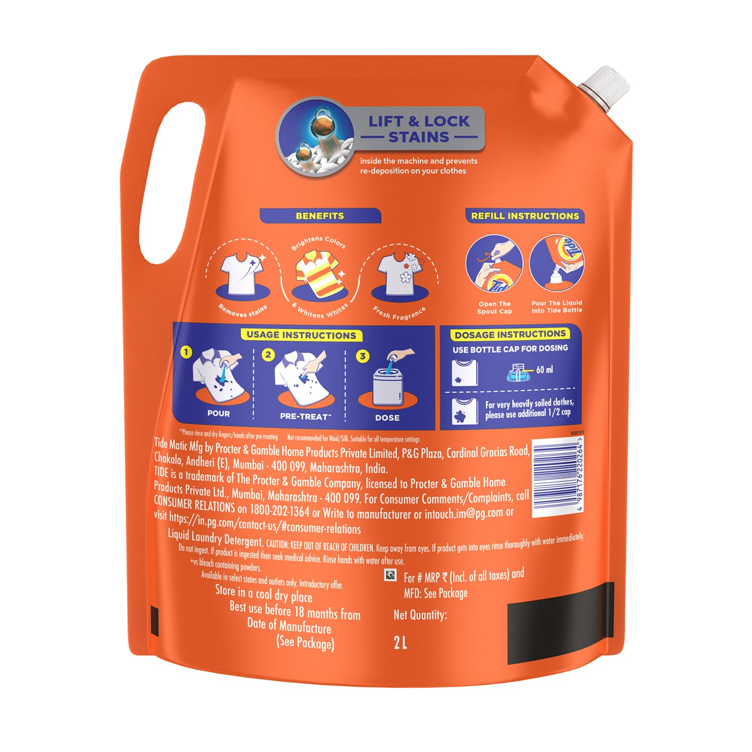 Tide Matic Liquid Laundry Detergent 2L for Top Load Washing Machines - Gentle on Clothes, Powerful Stain Removal - Perfect for Large Families and Heavy Laundry Loads