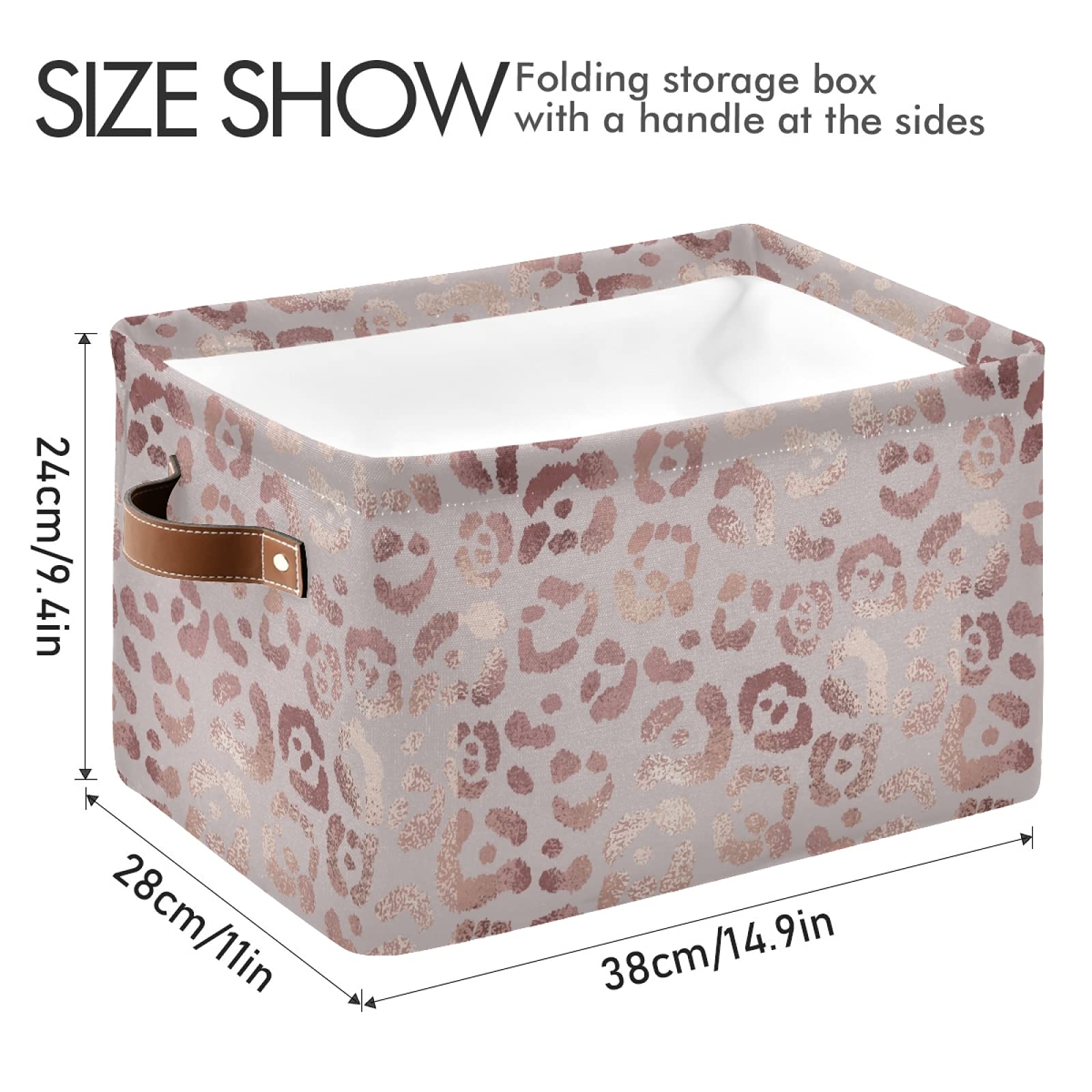 Golden Leopard Print Storage Basket Bin - Large Collapsible Canvas Cube Storage Box Organizer for Home, Office, Closet (2 Pack, 15