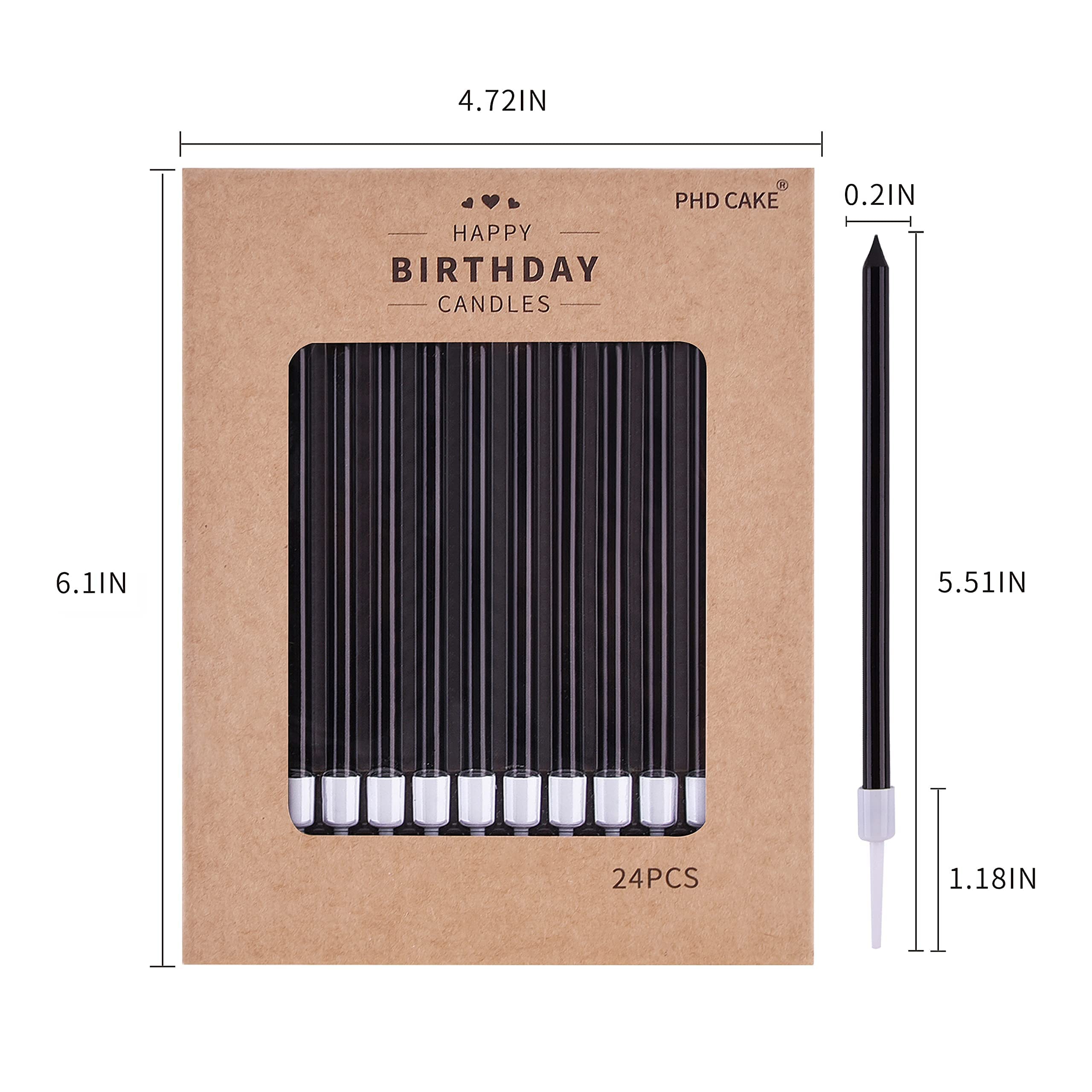 PHD CAKE Black Long Thin Birthday Candles - 50 Pack Elegant Cake Candles for Birthday Parties, Wedding Decorations & Special Events - Perfect for Cakes, Cupcakes & Dessert Tables