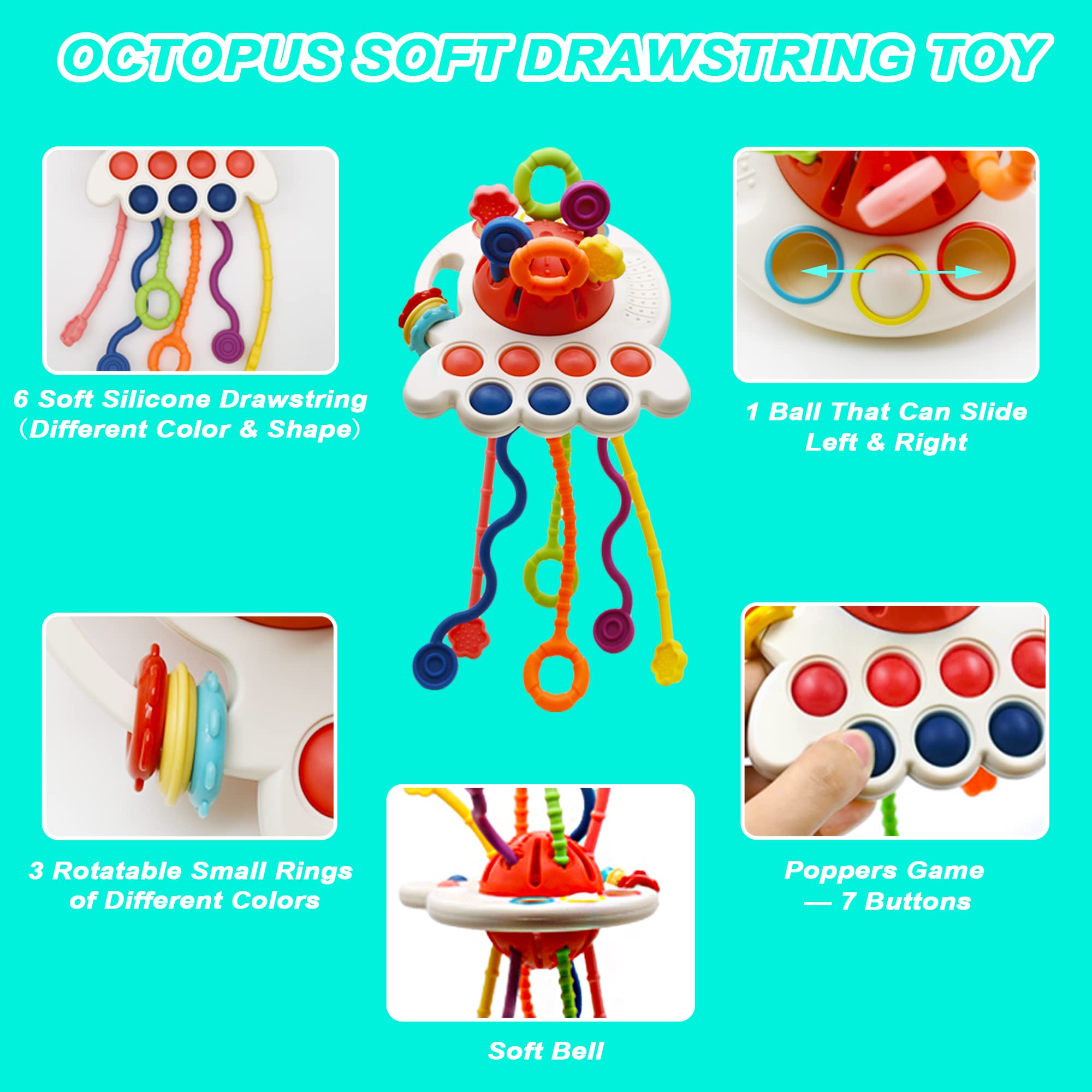 3-in-1 Baby Toys for 6-12 Months | Sensory Building Blocks, Stacking Teething Toys & Pull String Toddler Toys (19PCS) | Bath & Learning Playtime for Infants