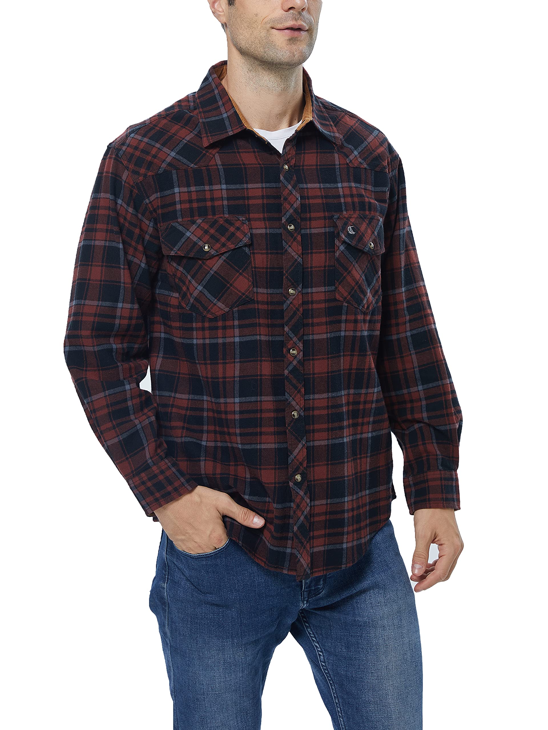 COEVALS CLUB Men's Flannel Shirts - Long Sleeve Western Snap Button Plaid Shirt for Casual & Work Wear - Perfect for Outdoor Adventures, Camping and Fall Layering
