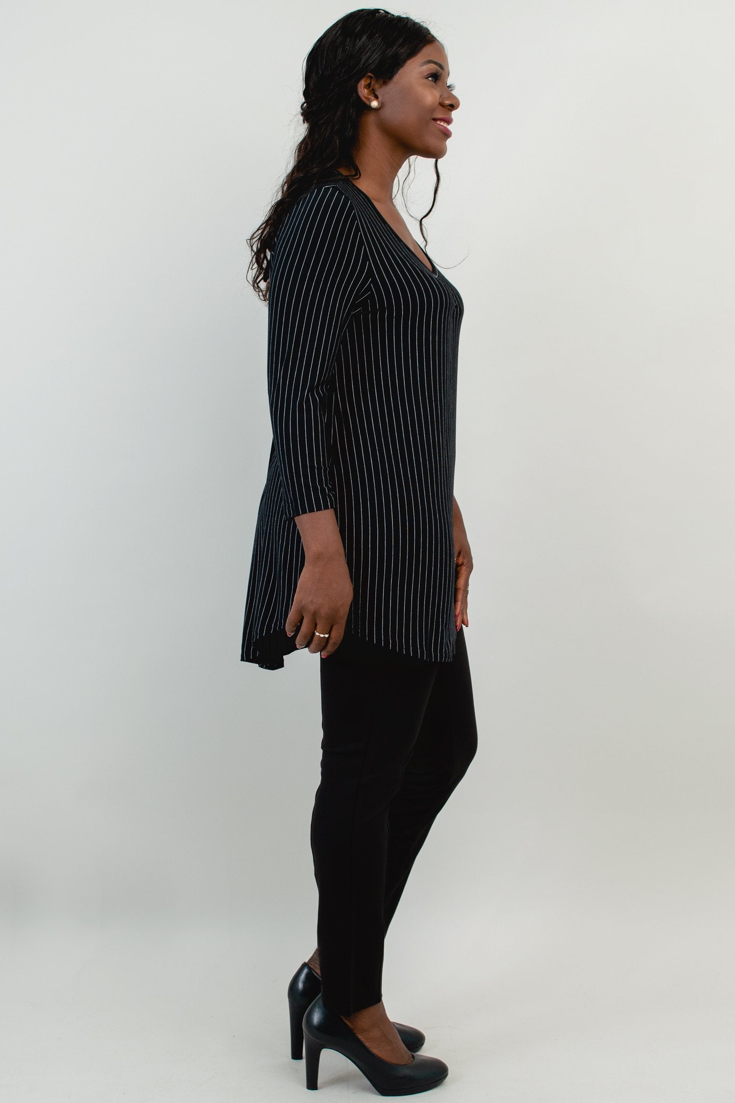 Franny Top - Black & White Pin Stripe Bamboo Blouse for Women | Soft & Breathable Eco-Friendly Shirt | Perfect for Office Wear, Casual Outfits & Summer Fashion