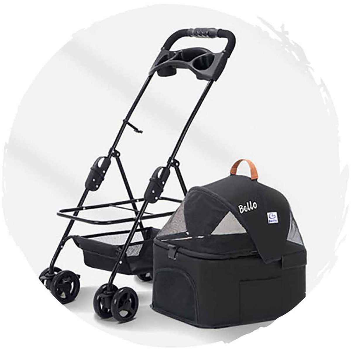 BELLO 4-Wheel Stroller for Dogs - Detachable Basket, 360° Swivel Wheels, Foldable Pet Carrier for Small to Medium Dogs - Perfect for Outdoor Walks, Shopping & Travel