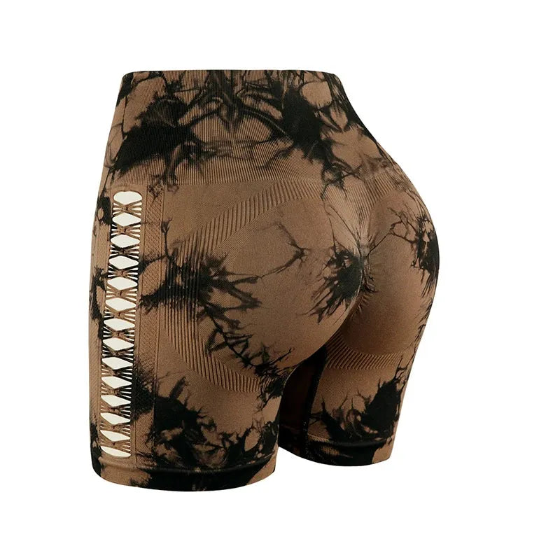 CHRLEISURE Women's Tie Dye Yoga Shorts - High Waist Seamless Workout Leggings for Yoga, Running, Cycling & Gym - Butt Lifting Athletic Shorts with Elastic Waistband - Perfect for Fitness, Lounge & Summer Activities