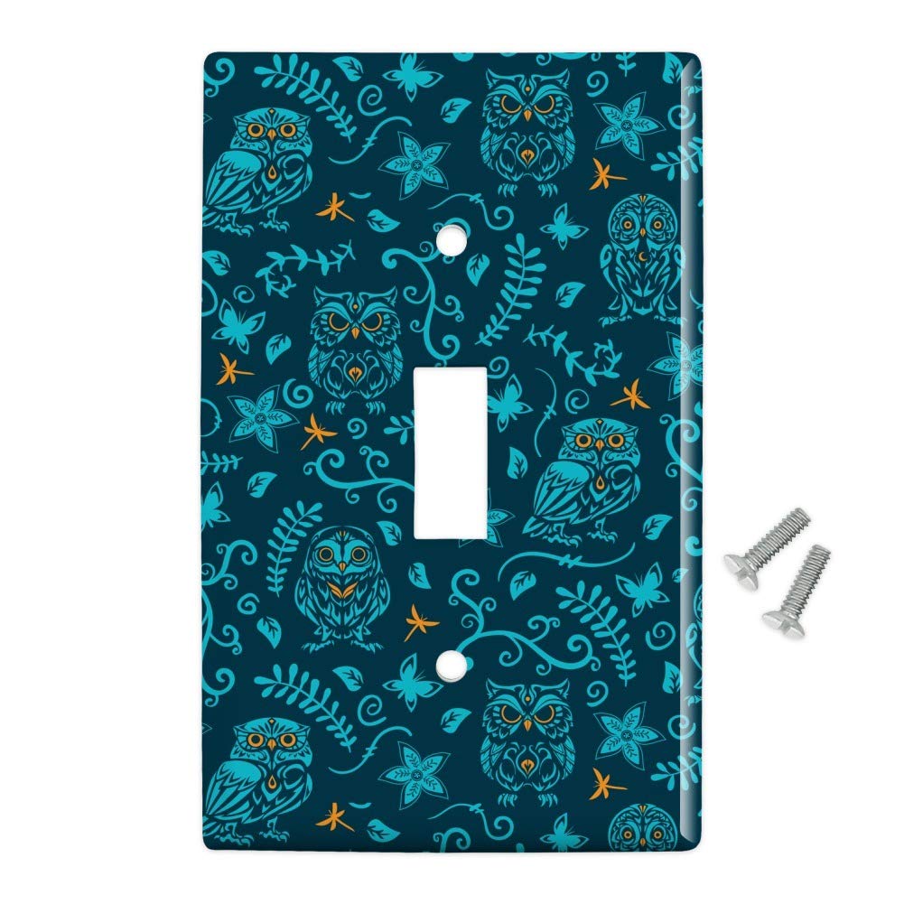 Mystical Owl with Butterflies & Dragonflies Plastic Wall Decor Light Switch Plate Cover - Nature-Inspired Home Decor for Living Room, Bedroom, Nursery