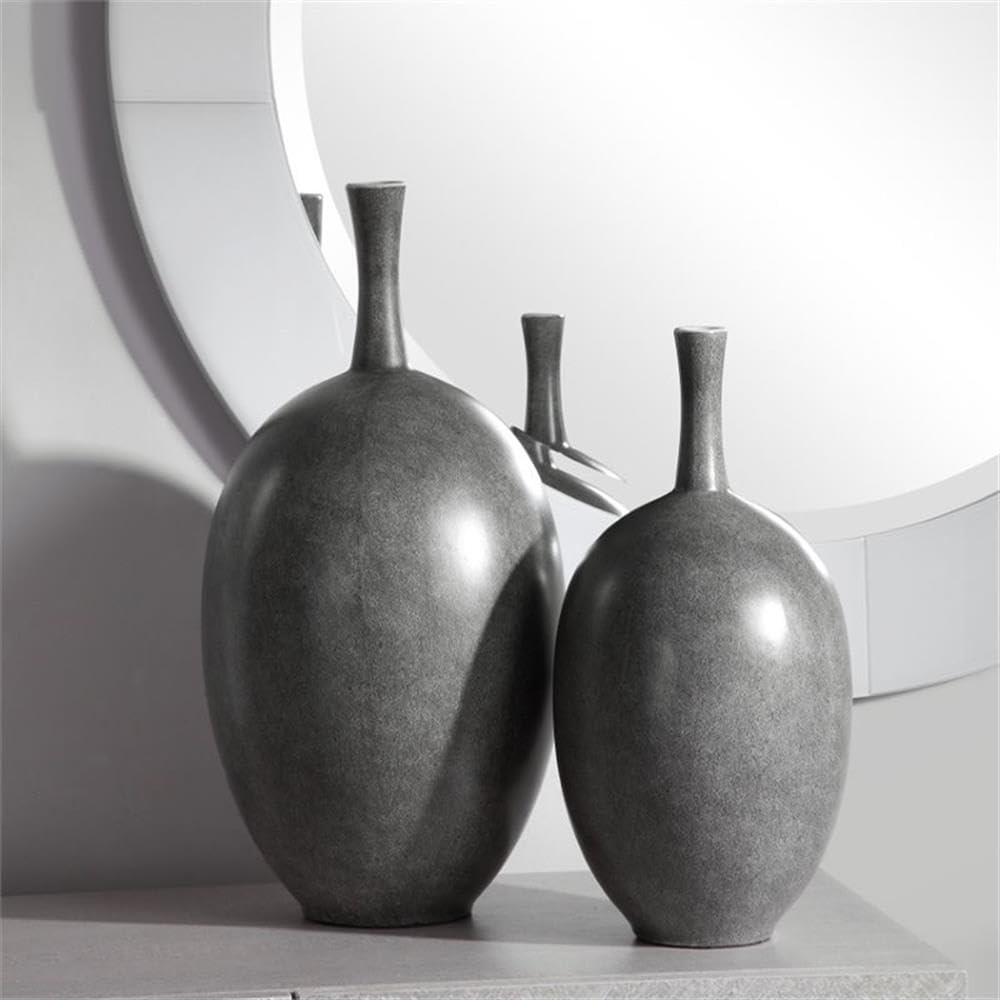 Bowery Hill Modern Marble Black and White Vase Set of 2 - Elegant Home Decor for Living Room, Dining Table, Office & Wedding Centerpieces