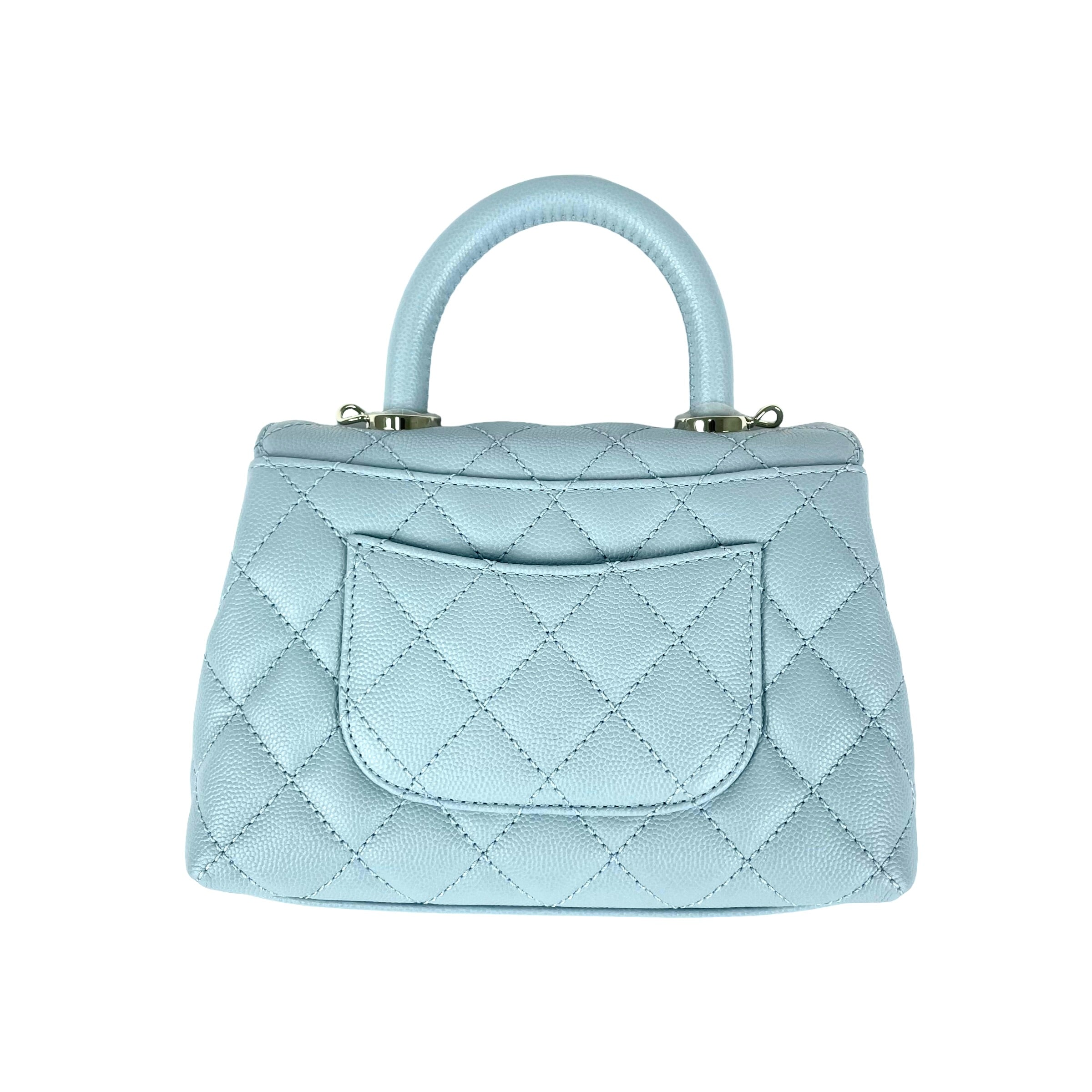Chanel Mini Coco Handle Bag in Light Blue - Luxury Crossbody Shoulder Bag for Women, Perfect for Parties, Dates & Everyday Use