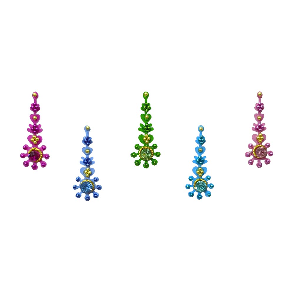Comet Busters Multicolor Long Bindis with Stone Work (BIN1102) - Elegant Indian Forehead Jewelry for Weddings, Parties & Festivals