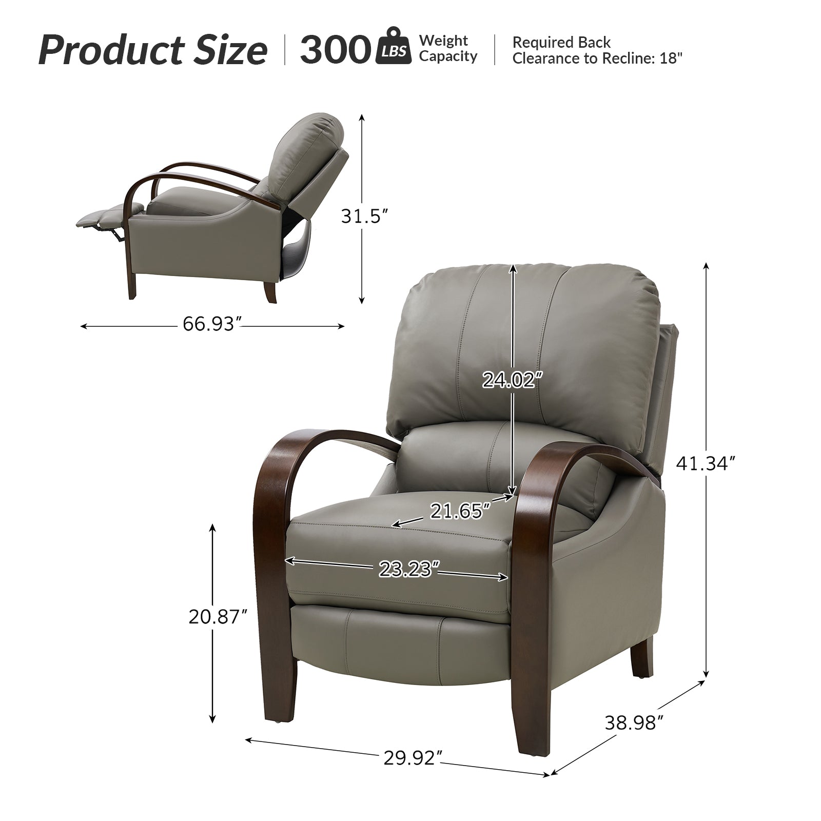 Melissa Genuine Leather Manual Recliner Chair - Handcrafted Full Grain Leather Living Room Recliner with Smooth Manual Mechanism, Perfect for Home Theater, Gaming, and Relaxation