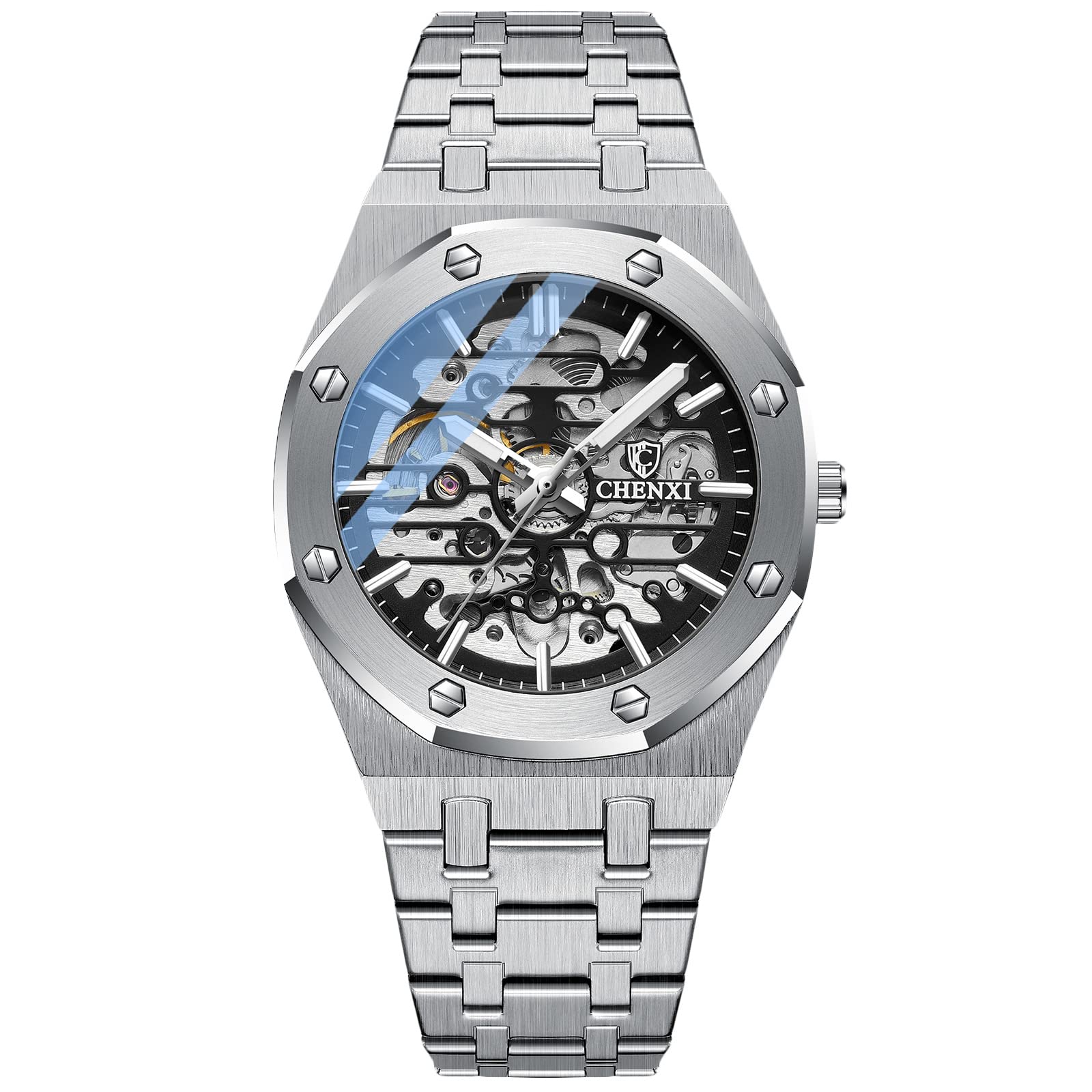 RORIOS Automatic Mechanical Business Dress Watch for Men - Self-Winding Luminous Stainless Steel Strap Wristwatch | Perfect for Office, Formal Events & Professional Settings