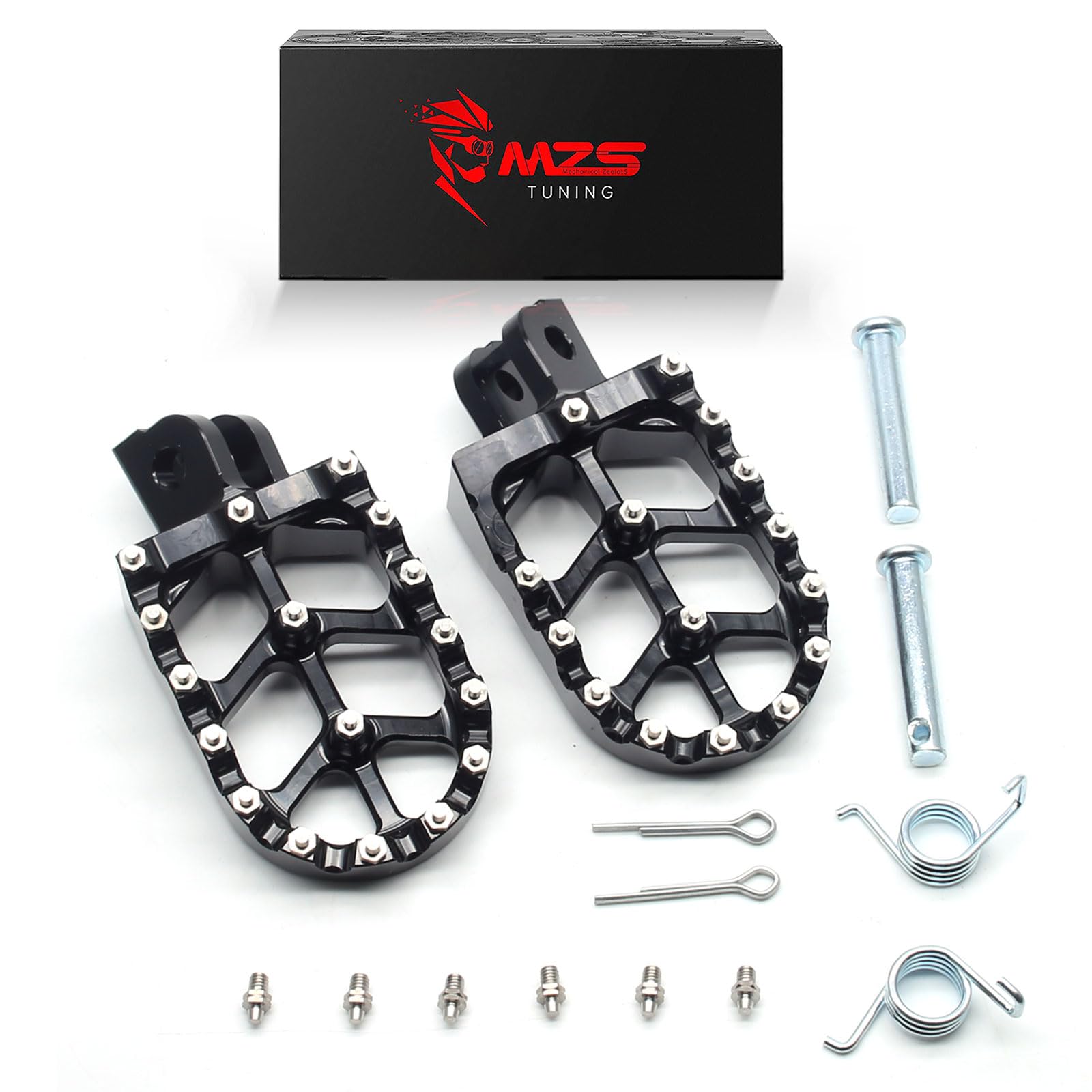 MZS CNC Black Motorcycle Foot Pegs - Front Motocross Footrest Pedal for Honda GROM (2014-2025), Monkey (2019-2025), Dax 125 (2025) | Durable MX Riding Accessories for Off-Road Adventures & Urban Commuting