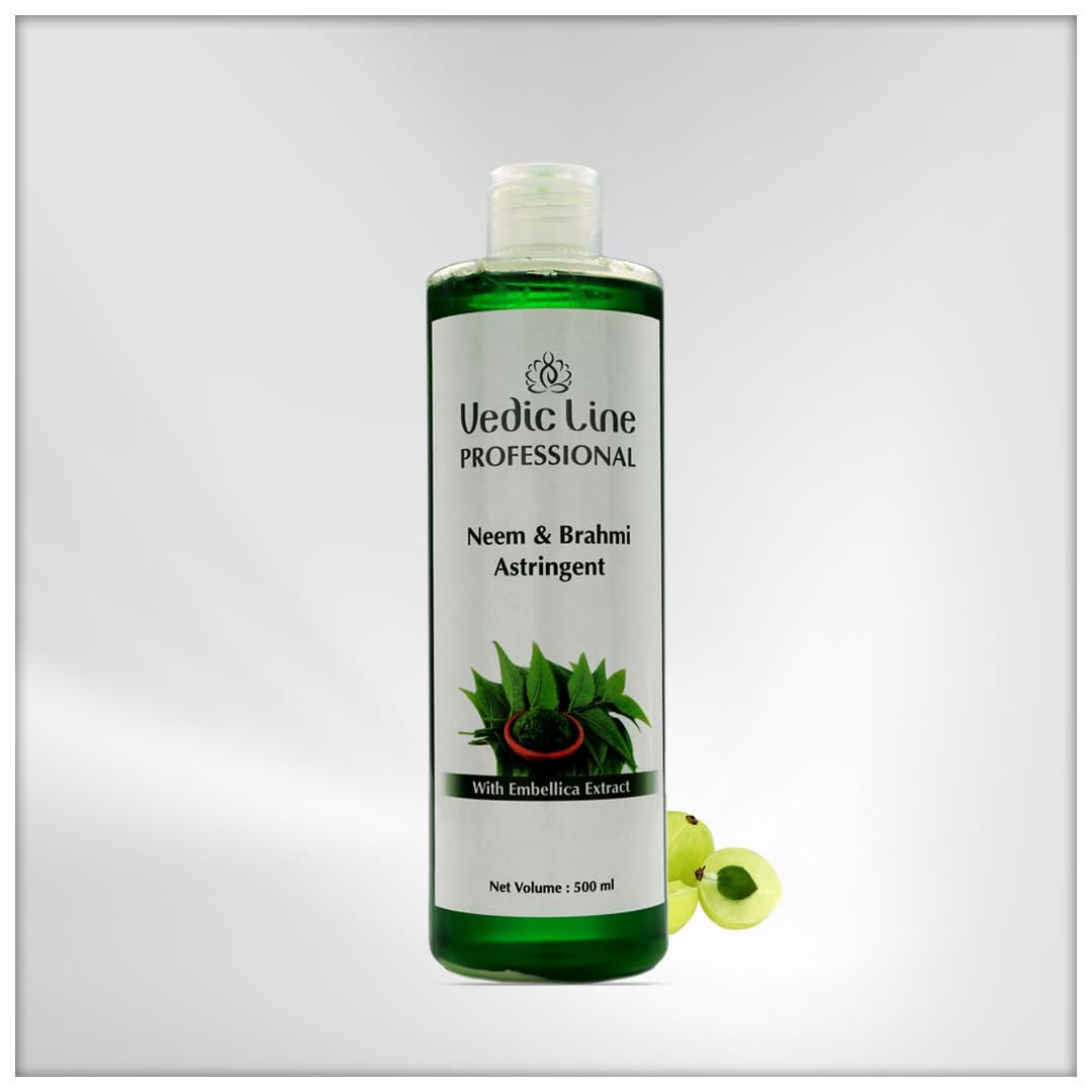 Vedicline Neem & Brahmi Astringent for Dark Spots & Acne Treatment - 500ml with Emblica Extract for Healthy Skin | Fights Blemishes & Pimples | Perfect for Daily Skincare Routine & Oily Skin Care