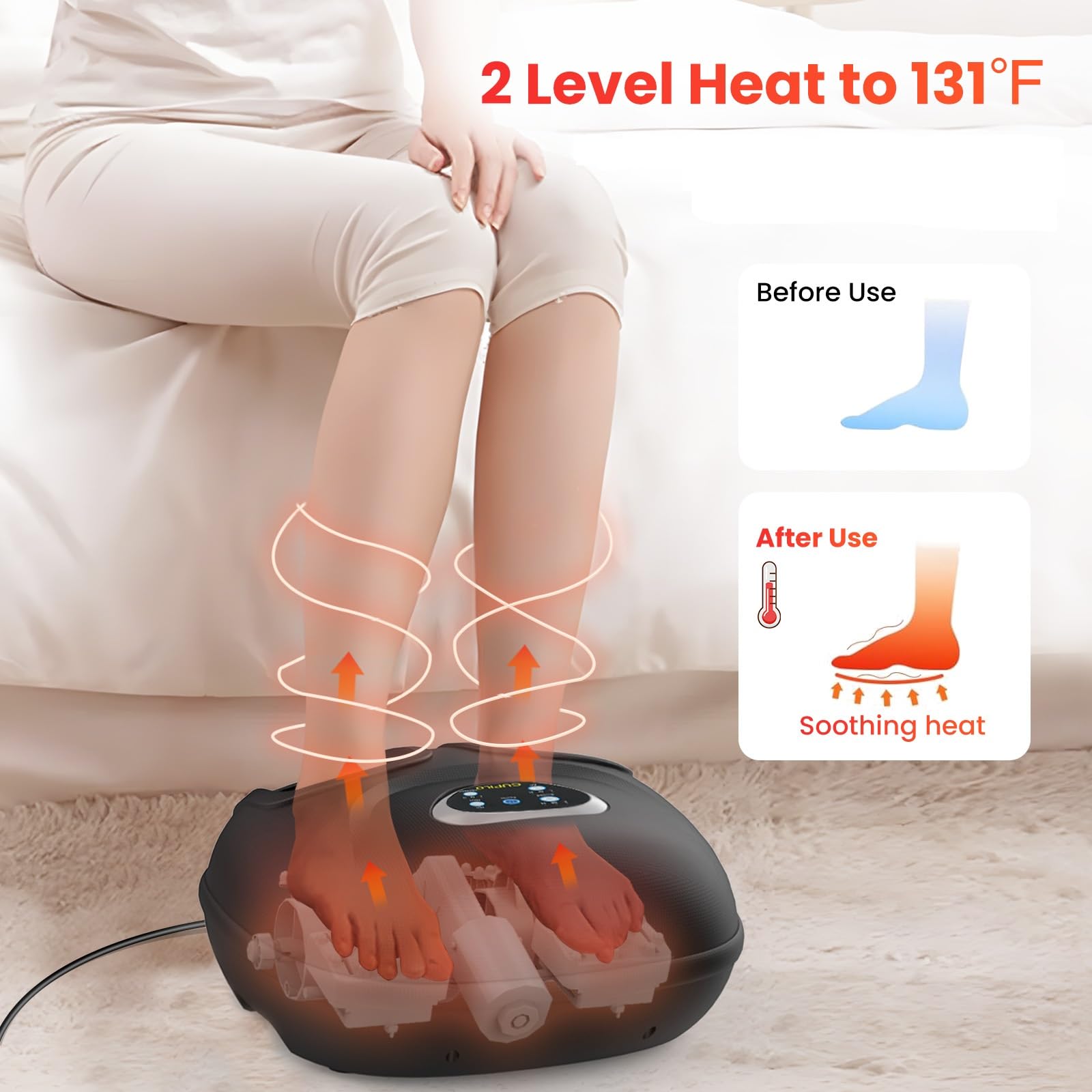 Heated Shiatsu Foot Massager for Plantar Fasciitis & Neuropathy Pain Relief - Adjustable Vibration & Pressure, FSA/HSA Eligible - Perfect Gift for Women, Men & Mom - Fits Up to 13