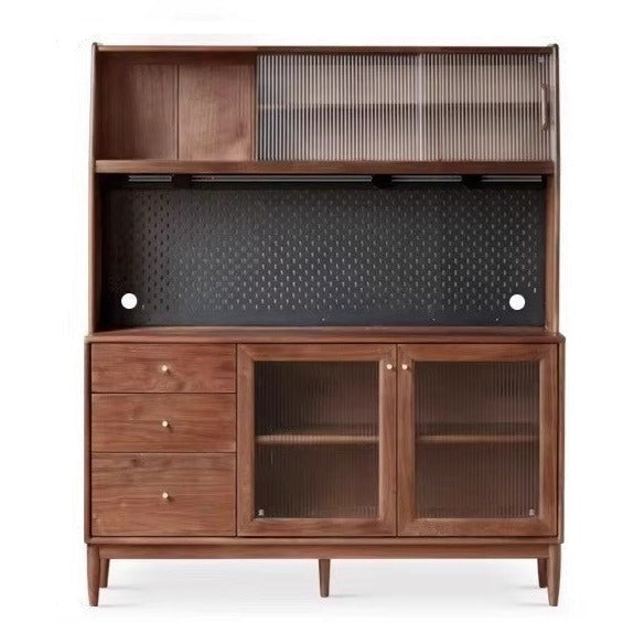 Solid Black Walnut Wood Sideboard Buffet Cabinet - Elegant Dining Room Storage for China, Linens & Entertaining Essentials