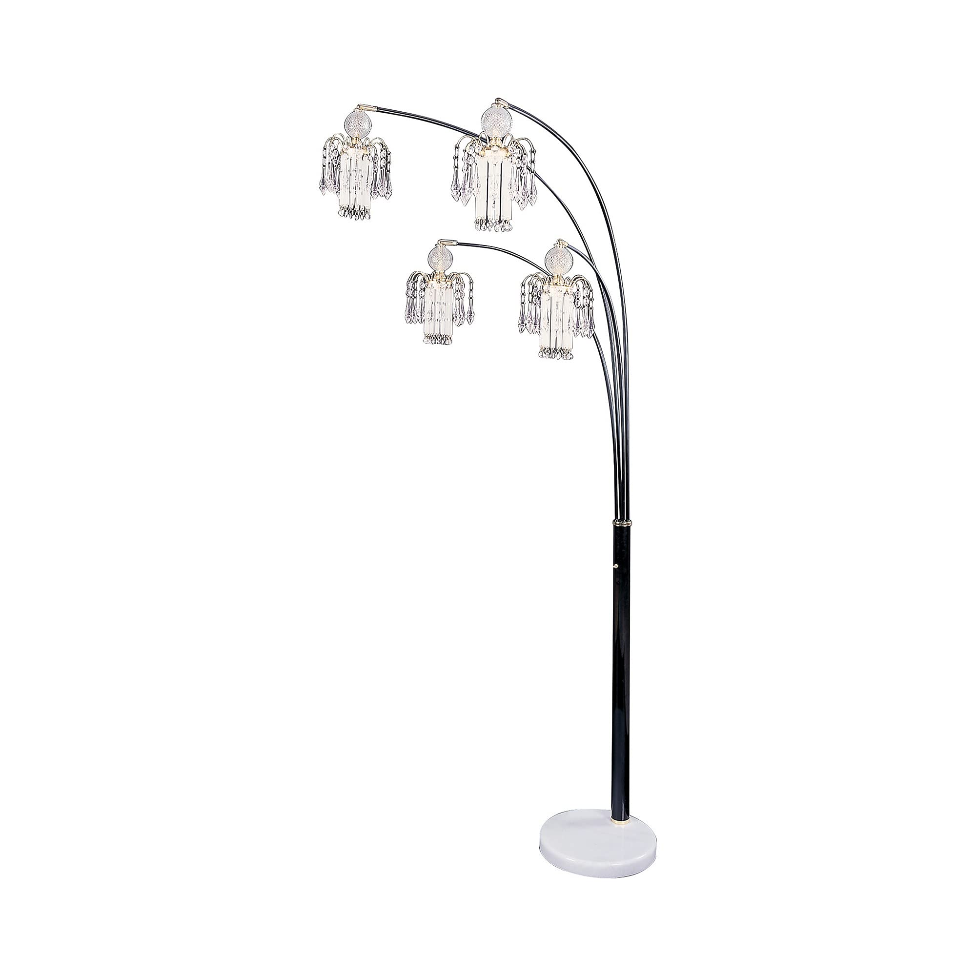 Benjara Silver Floor Lamp with 4 Glass Drop Crystal Shades & Marble Base - Elegant Living Room Lighting for Bedroom, Office & Dining Area
